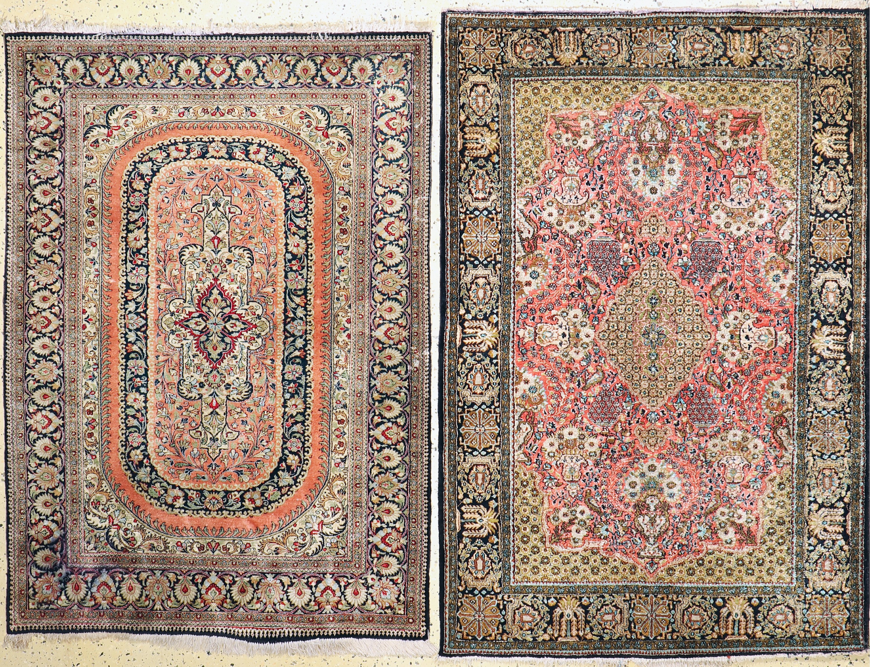 1 Paar Ghom Seide, Persien, ca. 50 Jahre, reine Naturseide, ca. 161 x 108 cm, EHZ: 3-4, Wasserschaden