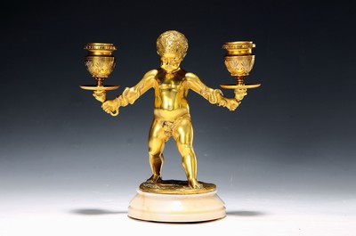 Image Candlestick, Louis Kley, 1833-1911 France, standing putto with two burners, bronze, ...