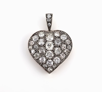 Image 14 kt Gold and Silver diamond heart pendant , approx. 1880/90, Step into the elegance of ...