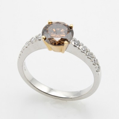 Image Ring mit Brillanten, WG 750/000, Mittelstein ca. 1.37 ct orange-braun/si und 10 Brill. ...