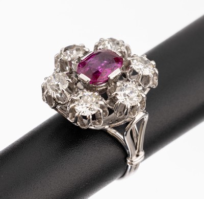 Image 18 kt gold ruby diamond ring, approx. 1870/80 , probably YG 750/000 and silver, sec. ...