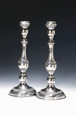 Image Pair of candlesticks, baroque style, 20th century, sterling silver, filigree work, height ...