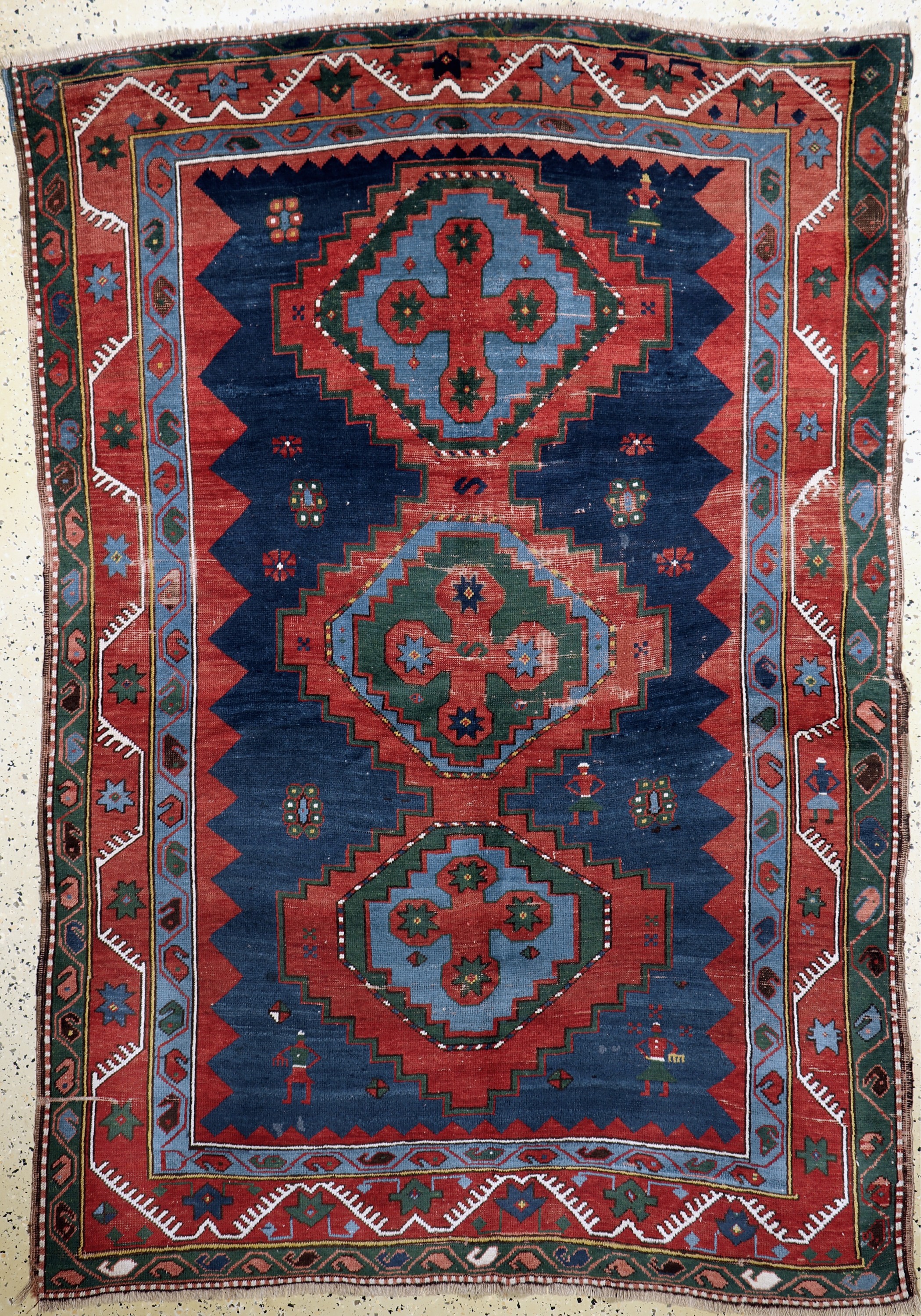 Antiker Kazak, Kaukasus, um 1900, Wolle aufWolle, ca. 220 x 153 cm, EHZ: 3-4