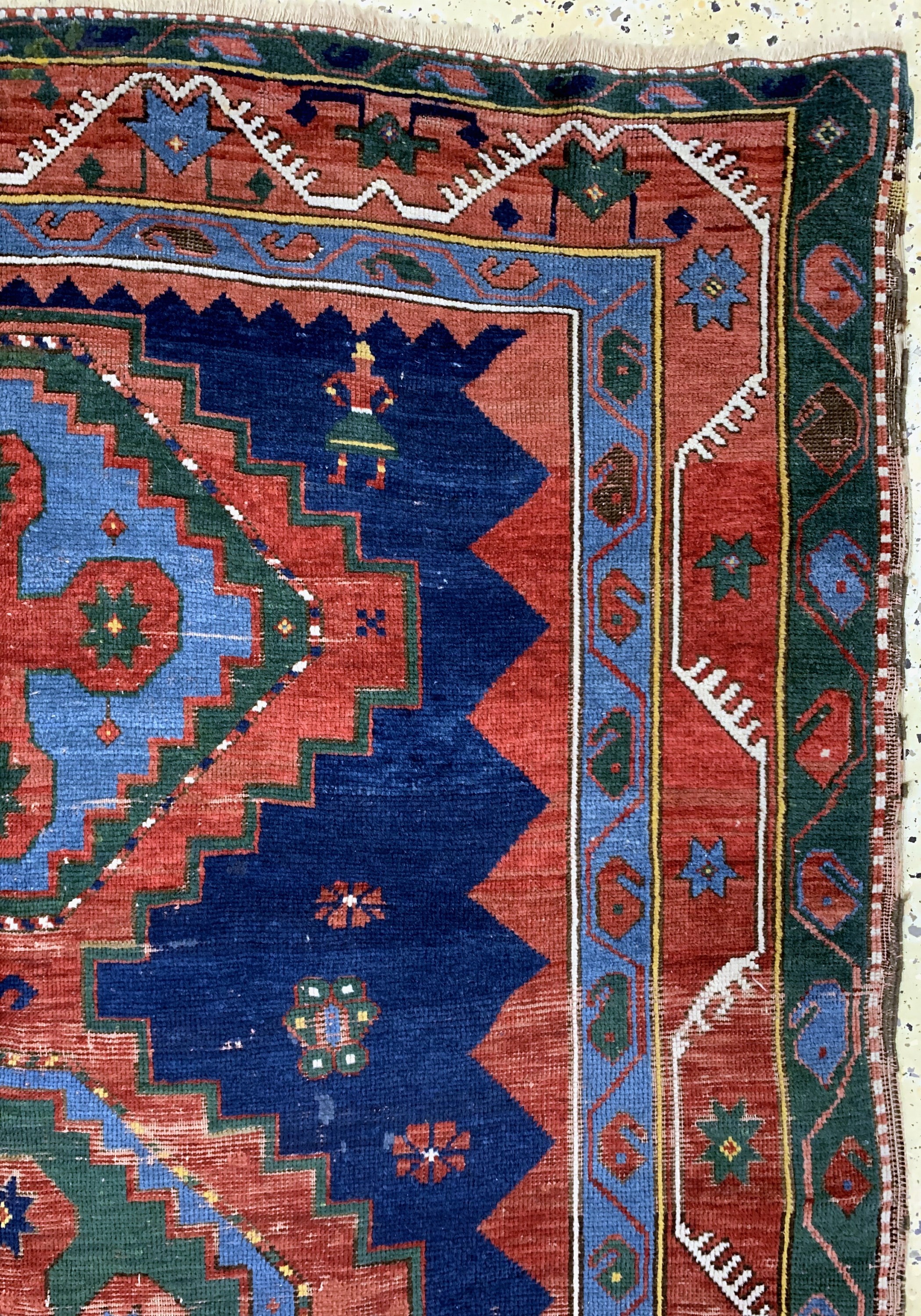 Detail d: Antiker Kazak, Kaukasus, um 1900, Wolle aufWolle, ca. 220 x 153 cm, EHZ: 3-4