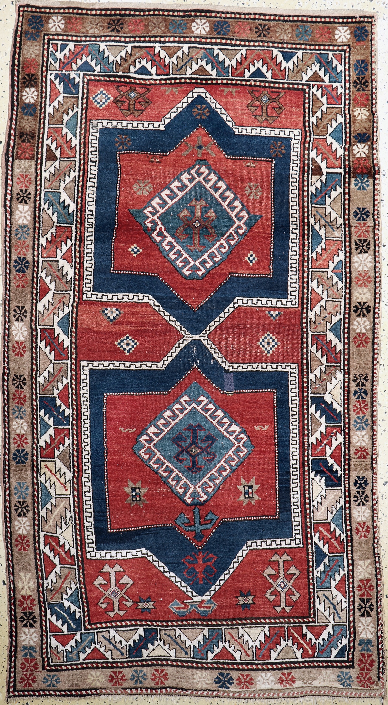 Antiker Kazak, Kaukasus, um 1900, Wolle aufWolle, ca. 222 x 122 cm, EHZ: 2-3