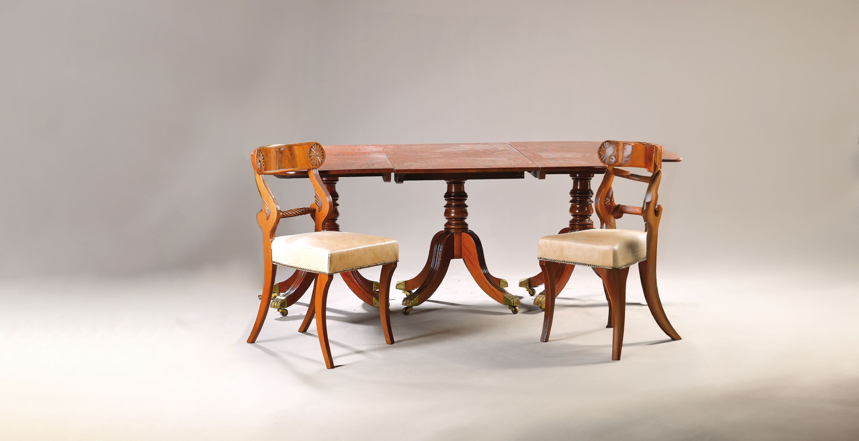 Image 26804806 - Table and six chairs, England, 19th century, solid mahogany, backrests veneered in ...