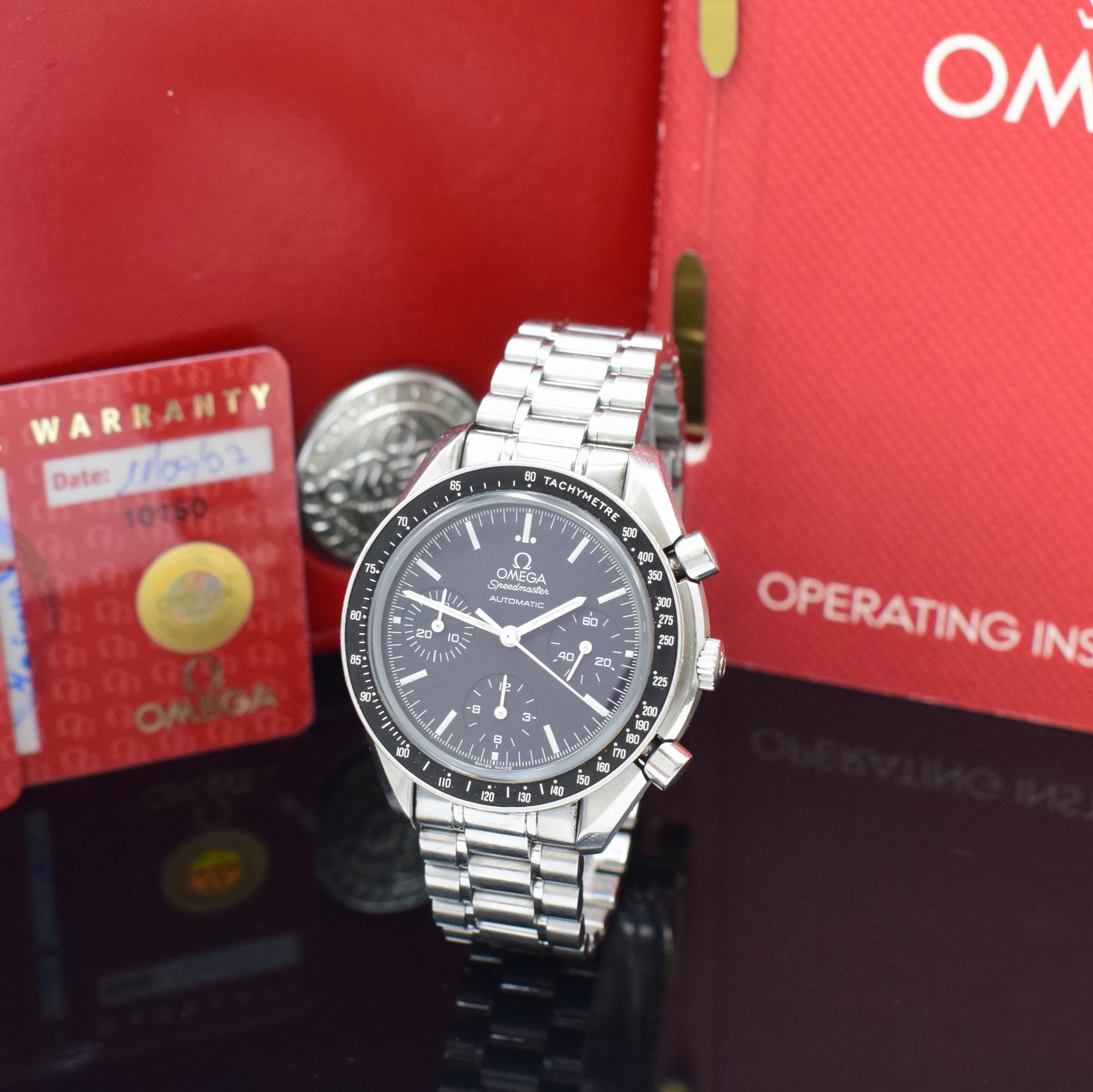 OMEGA Speedmaster Armbandchronograph Referenz 3539.50.00, Automatik, Edelstahlgeh. inkl. orig. Gliederband m. Faltschl., schwarze ...