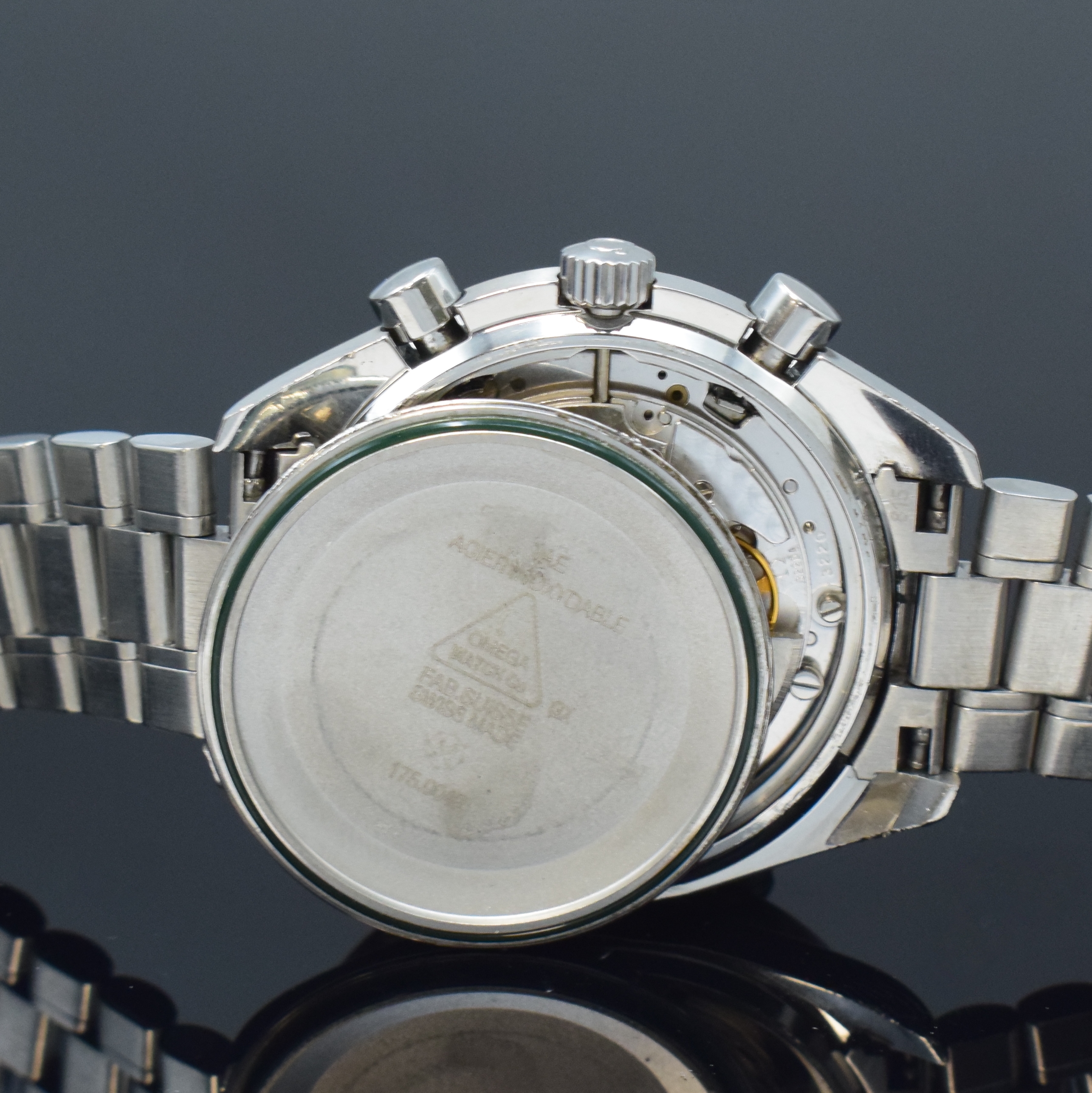 Detail h: OMEGA Speedmaster Armbandchronograph Referenz 3539.50.00, Automatik, Edelstahlgeh. inkl. orig. Gliederband m. Faltschl., schwarze ...
