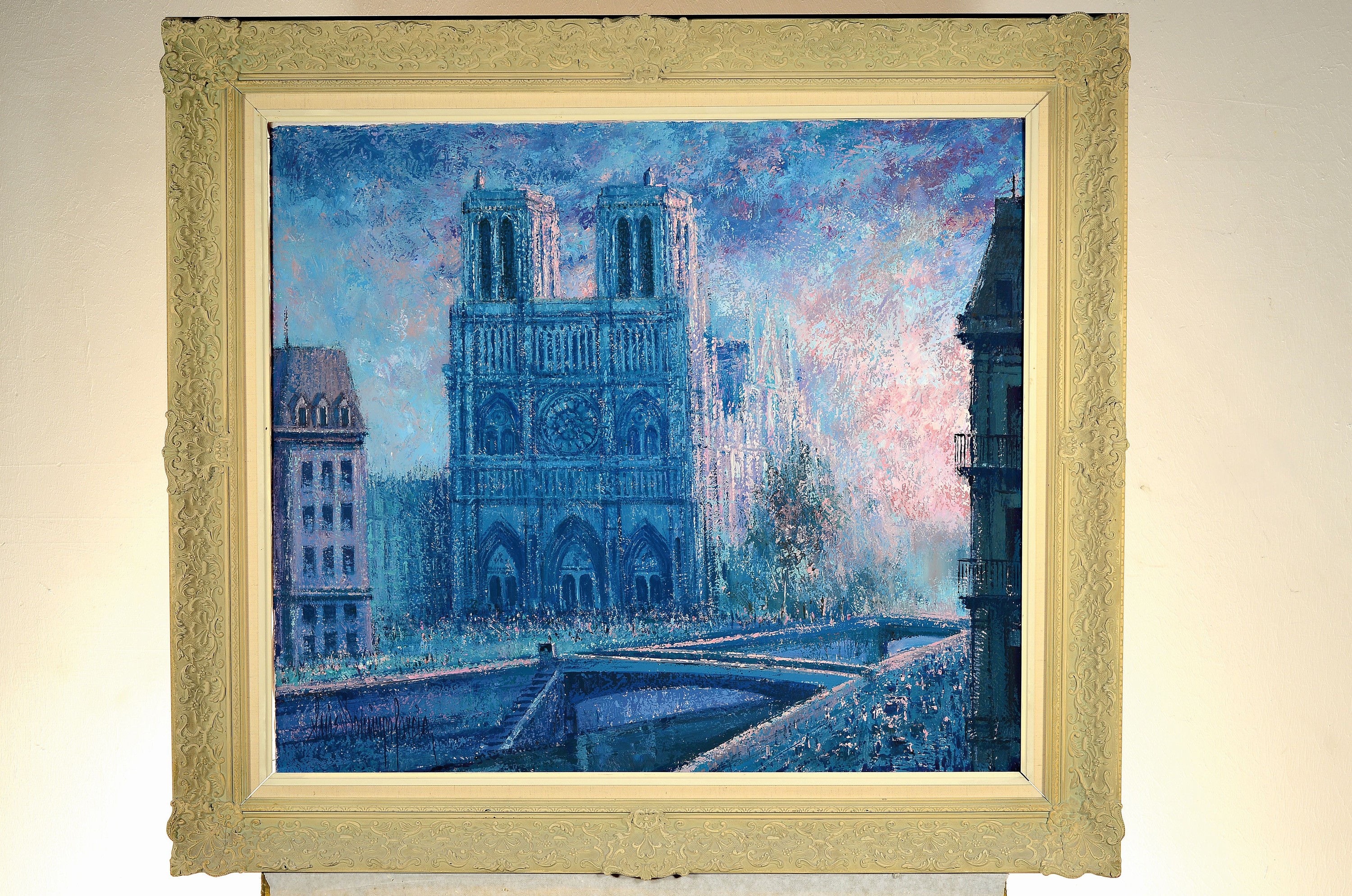 Detail k: Luis Domingo Garcia, 1924-2001, Blick auf die Westfassade von Notre Dame, impressiver Duktus, links unten signiert, Öl/Lwd, Rahmen, 91x101 cm