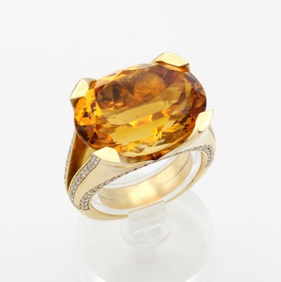 Image Ring mit Citrin und Brillanten, RG 750/000, 104 Brill. zus. ca. 0.57 ct feines ...