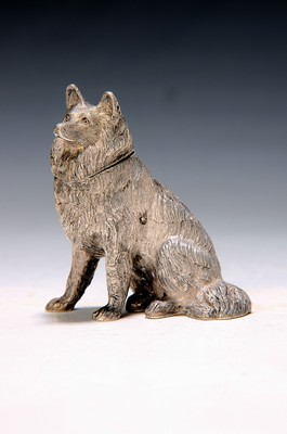 Image Salt shaker in the shape of a dog, London, 1906, silver, sitting collie, head removable, ...