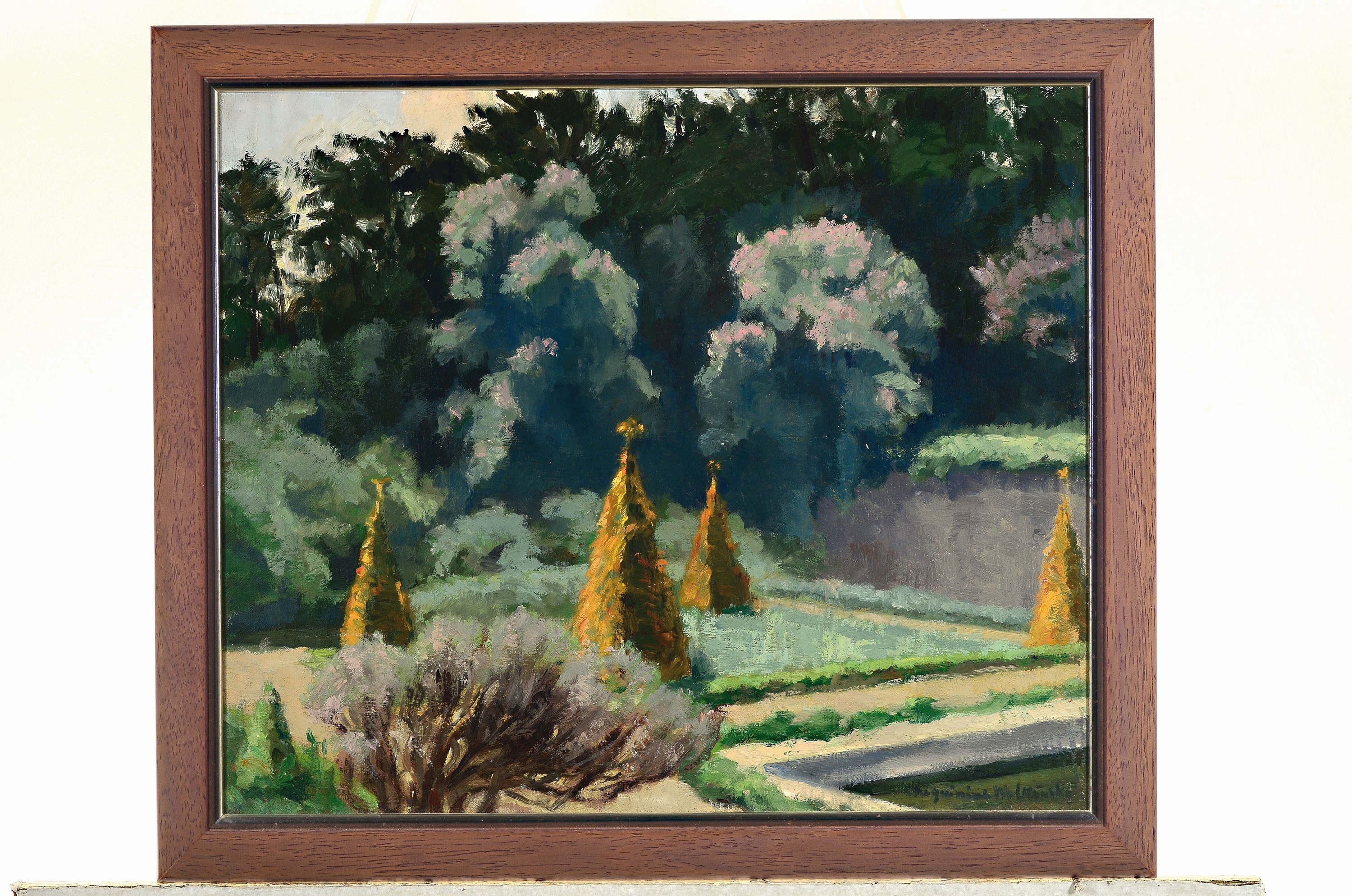 Detail k: Marie Louguinine-Wolkonsky, 1875 Moskau-1960 San Remo, französische Parklandschaft, Öl/Lwd, rechts unten signiert, 46x55 cm, Rahmen 54x63cm; ...