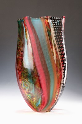 Image Large vase, Afro Celotto (born 1963), Murano, mouth-blown glass with colorful striped, ...