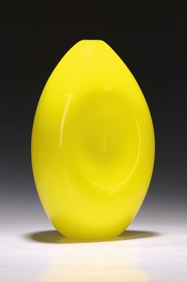 Image Vase, Barbini Murano, hand-blown colorless glass with opaque yellow overlay, ovoid shape ...