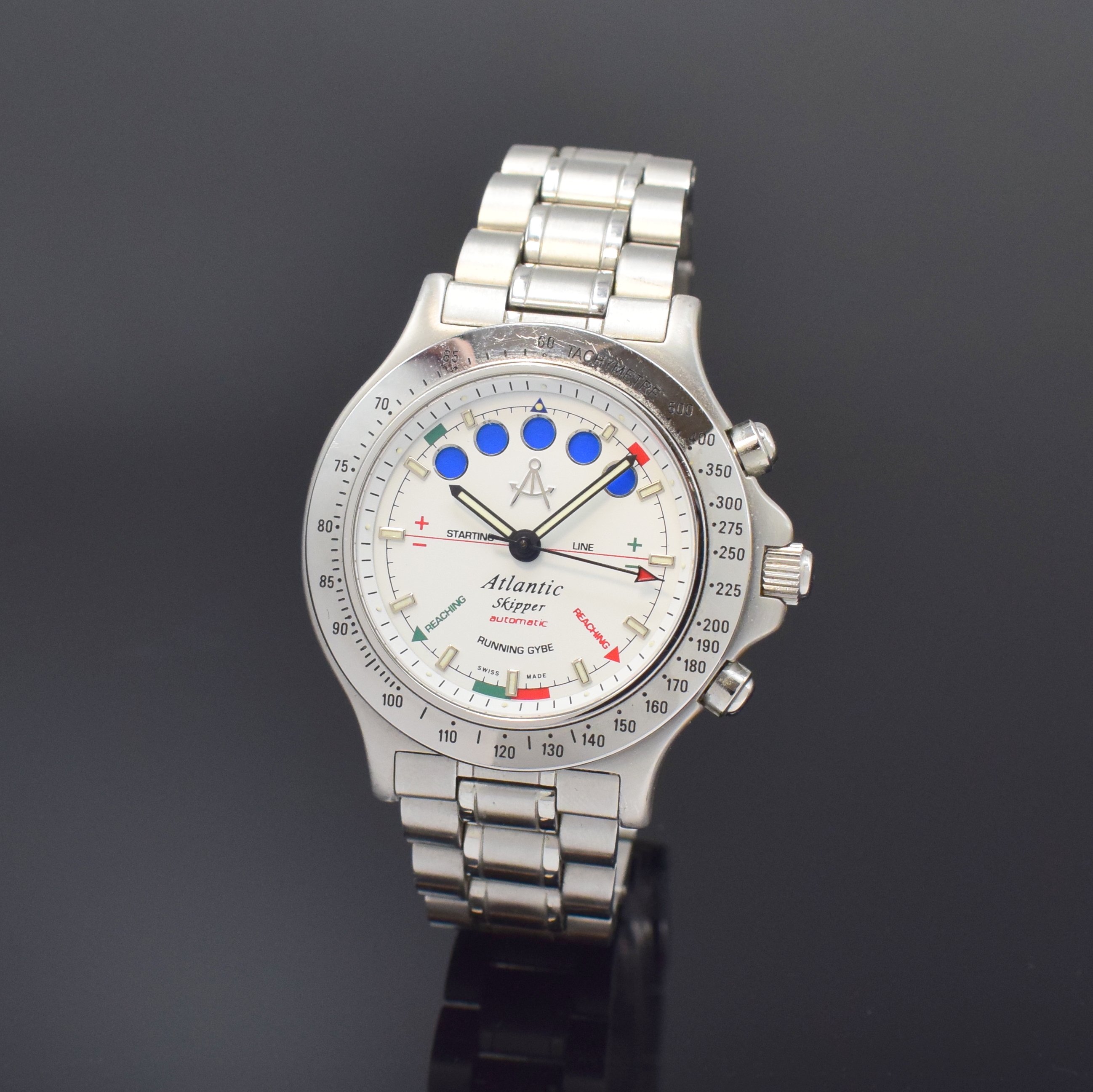 ATLANTIC Skipper Regatta-Chronograph in Edelstahl, Schweiz um 1995, verschr. Edelstahlgeh., orig. Gliederband m. Faltschl., Tauchverlängerung, ...