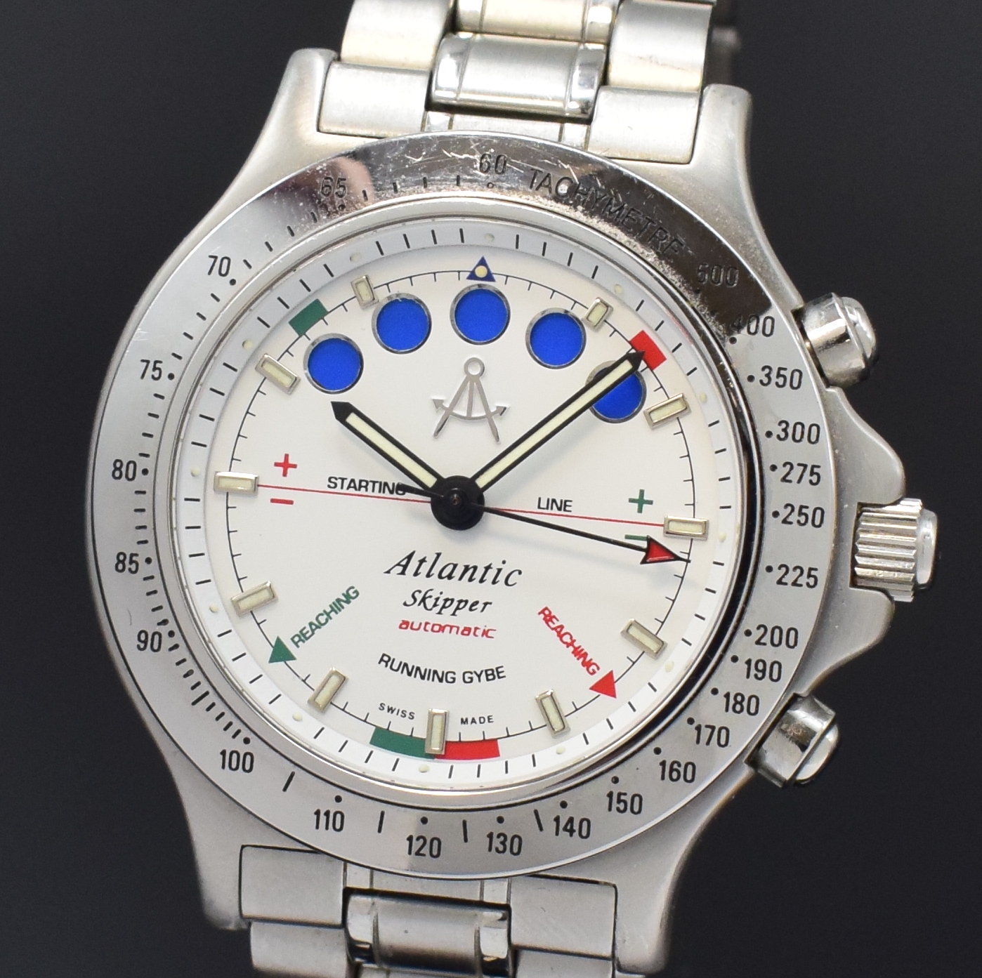 Detail a: ATLANTIC Skipper Regatta-Chronograph in Edelstahl, Schweiz um 1995, verschr. Edelstahlgeh., orig. Gliederband m. Faltschl., Tauchverlängerung, ...