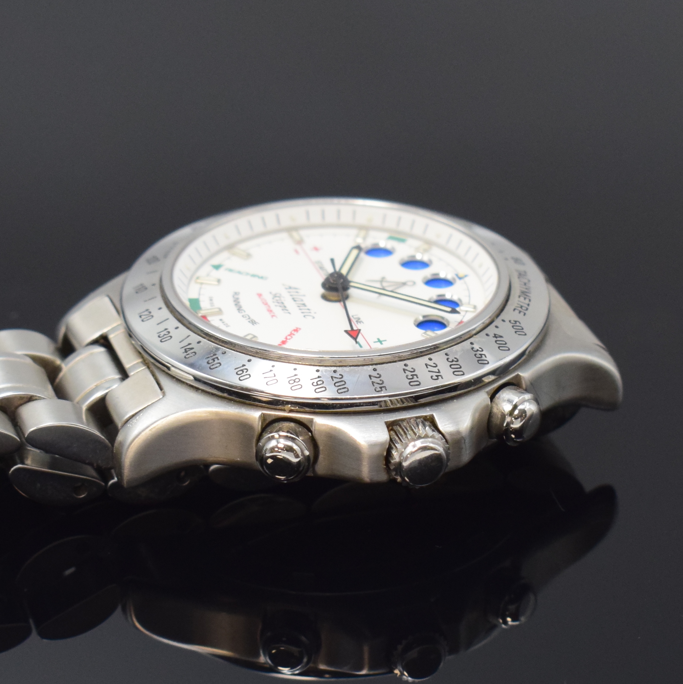 Detail c: ATLANTIC Skipper Regatta-Chronograph in Edelstahl, Schweiz um 1995, verschr. Edelstahlgeh., orig. Gliederband m. Faltschl., Tauchverlängerung, ...