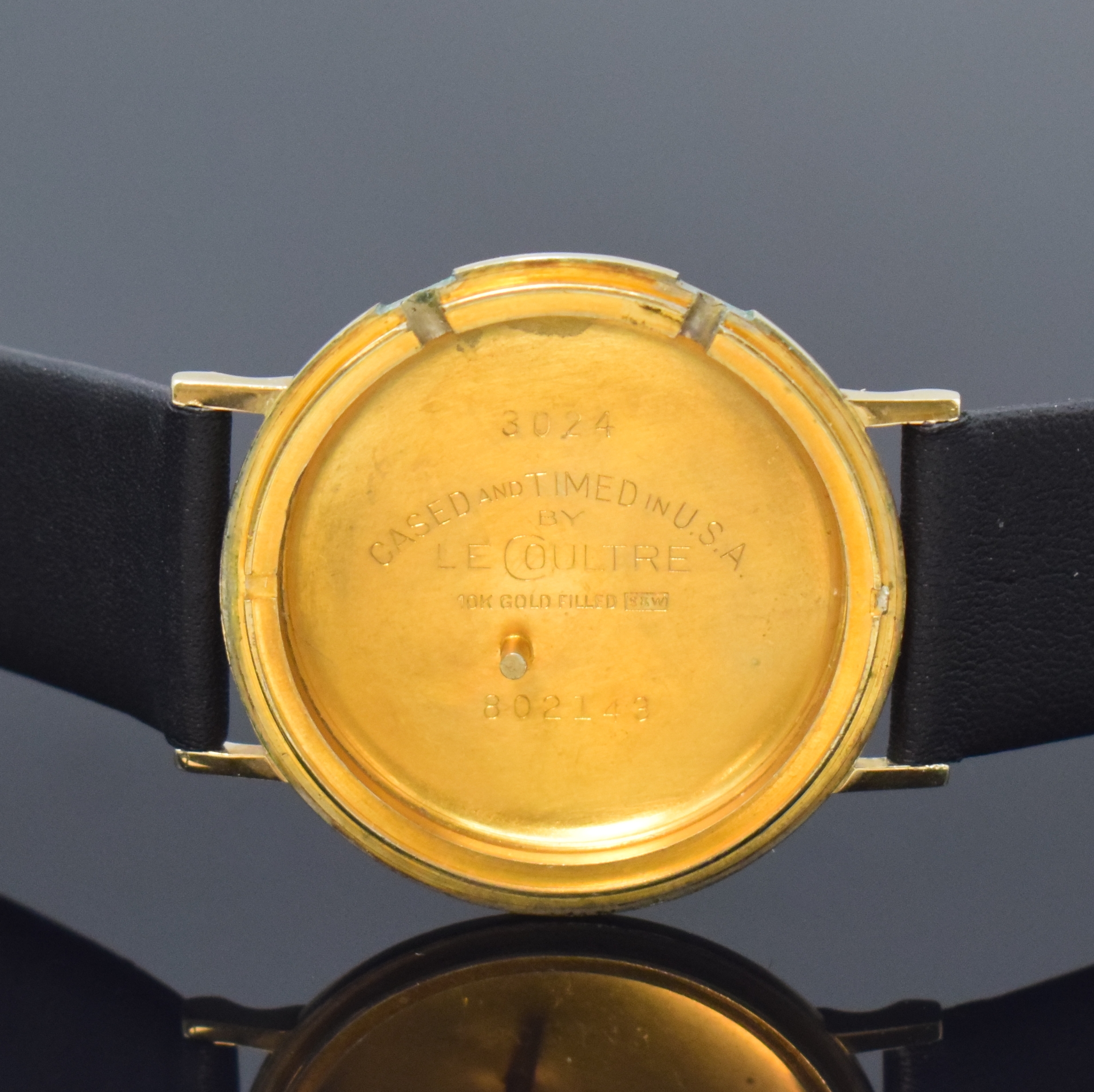 Detail d: LeCoultre Memovox Armbandwecker im 10k Gold filled Gehäuse Referenz 3024, Schweiz/USA um 1955, Handaufzug, Glasrand gedr., 2-teil. Zifferbl. m. ...