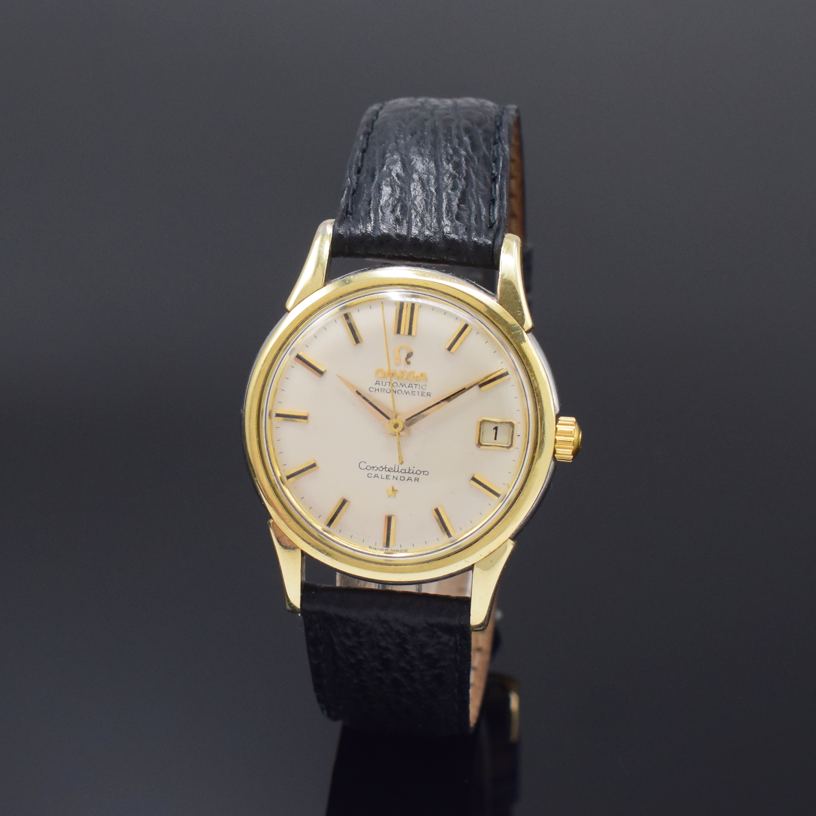 OMEGA Constellation Chronometer Armbanduhr Referenz 14393 1 SC, Schweiz um 1961, Automatik, verg. Geh., Boden m. Sternwarte verschr., vers. Zifferbl. ...