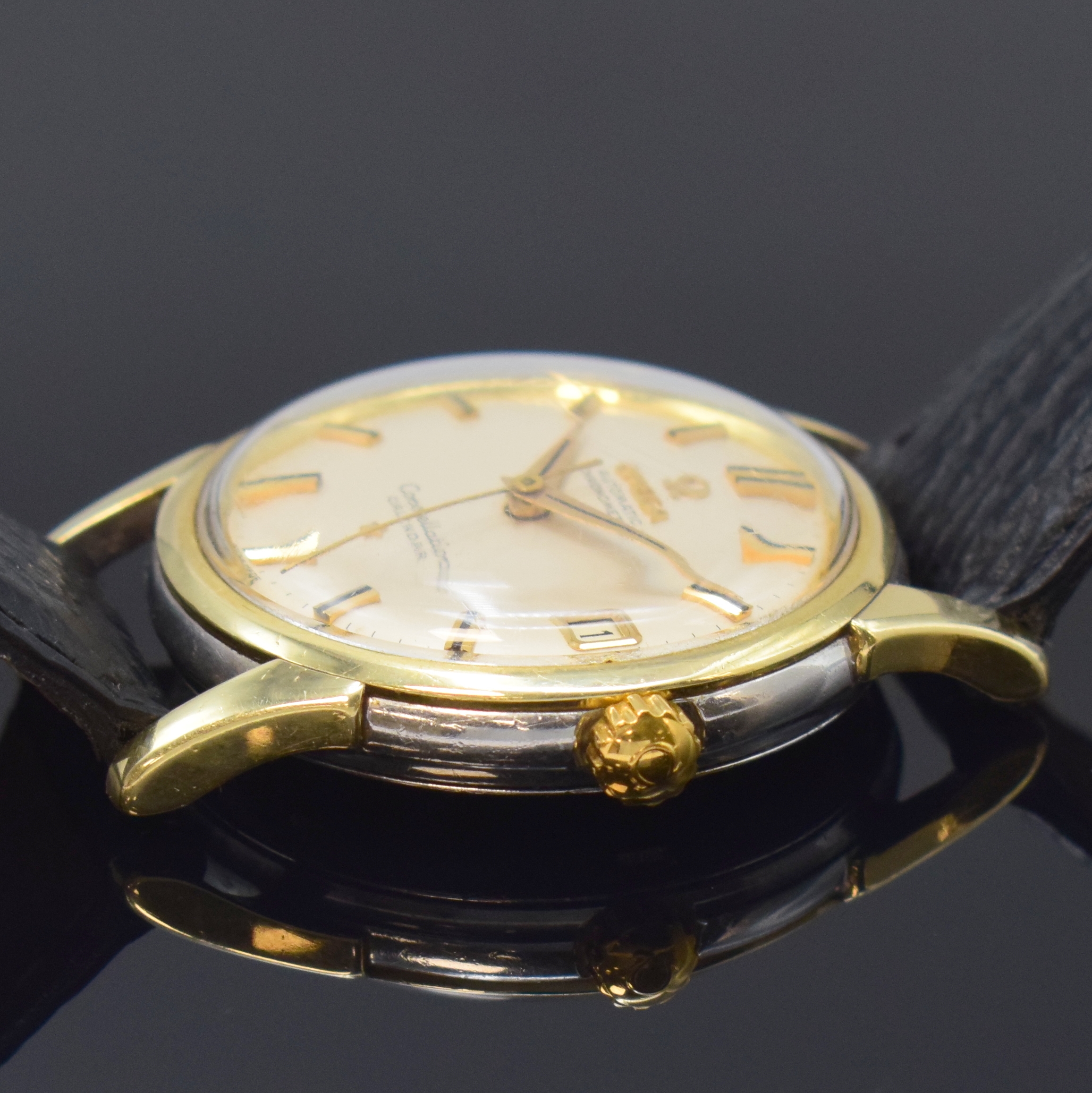 Detail b: OMEGA Constellation Chronometer Armbanduhr Referenz 14393 1 SC, Schweiz um 1961, Automatik, verg. Geh., Boden m. Sternwarte verschr., vers. Zifferbl. ...