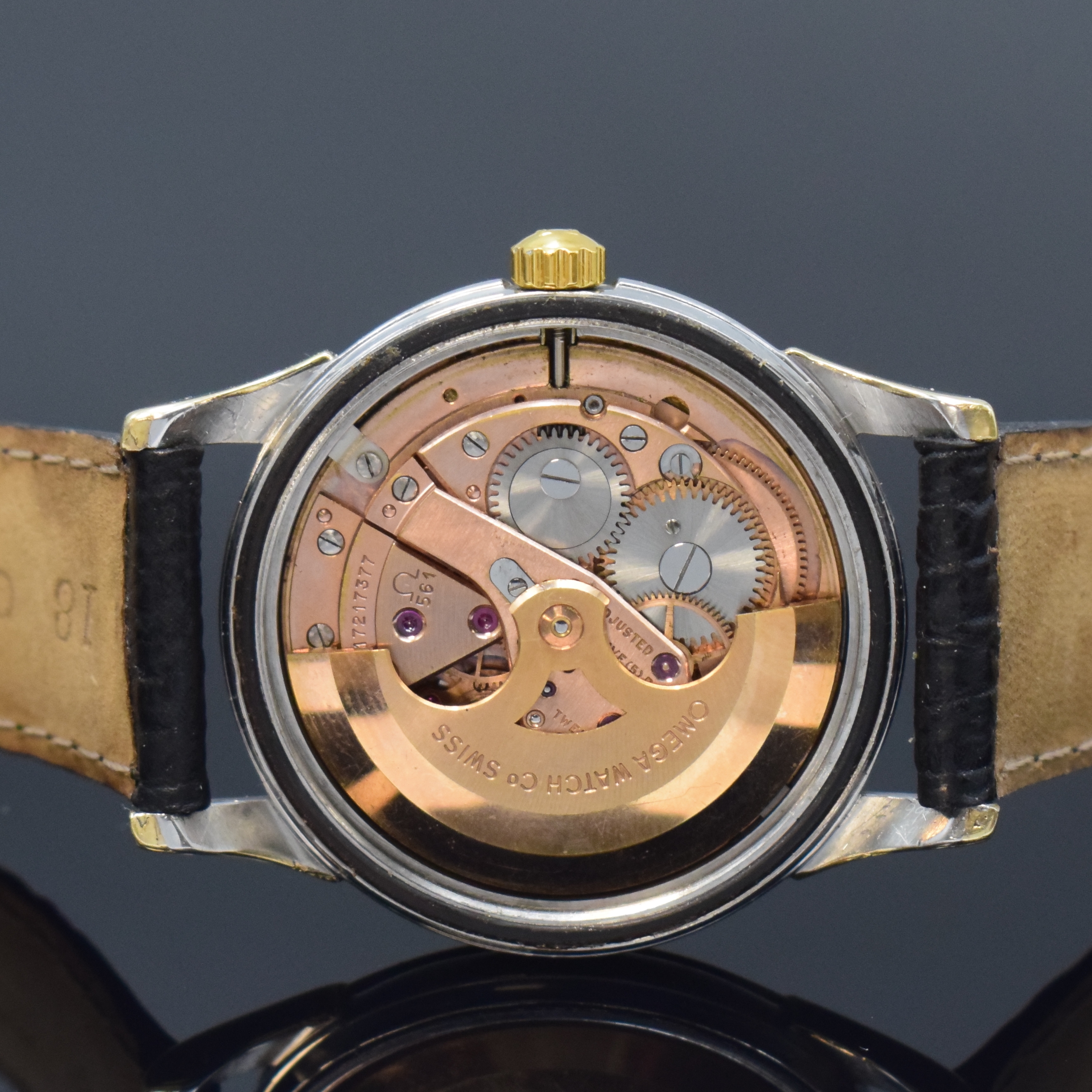 Detail d: OMEGA Constellation Chronometer Armbanduhr Referenz 14393 1 SC, Schweiz um 1961, Automatik, verg. Geh., Boden m. Sternwarte verschr., vers. Zifferbl. ...