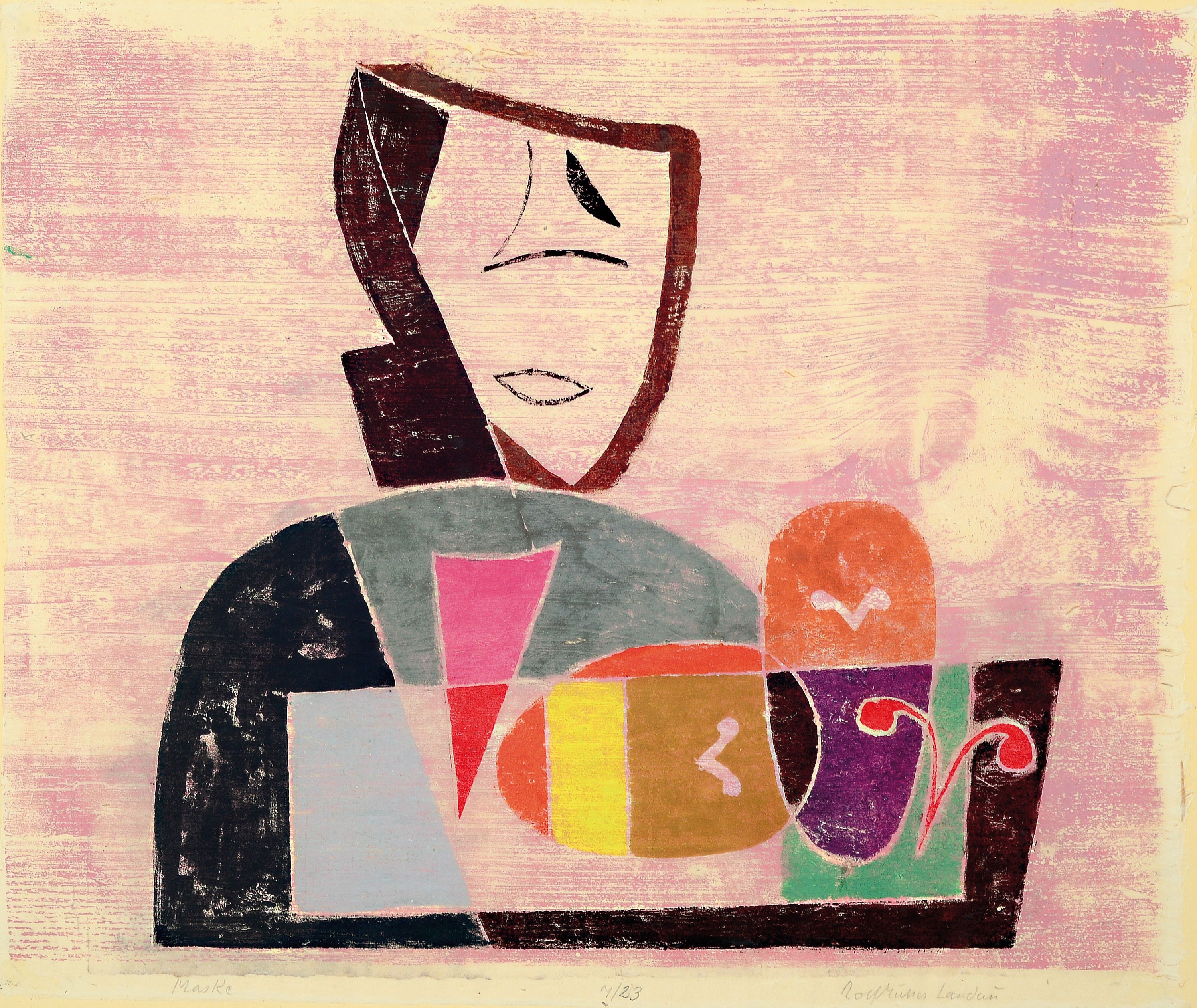 Rolf Müller-Landau, 1903-1956, Monotypie, Maske, handsign., betitelt und num. 7/23, ca. 41x51cm, u.Gl., R. ca. 51x61cm
