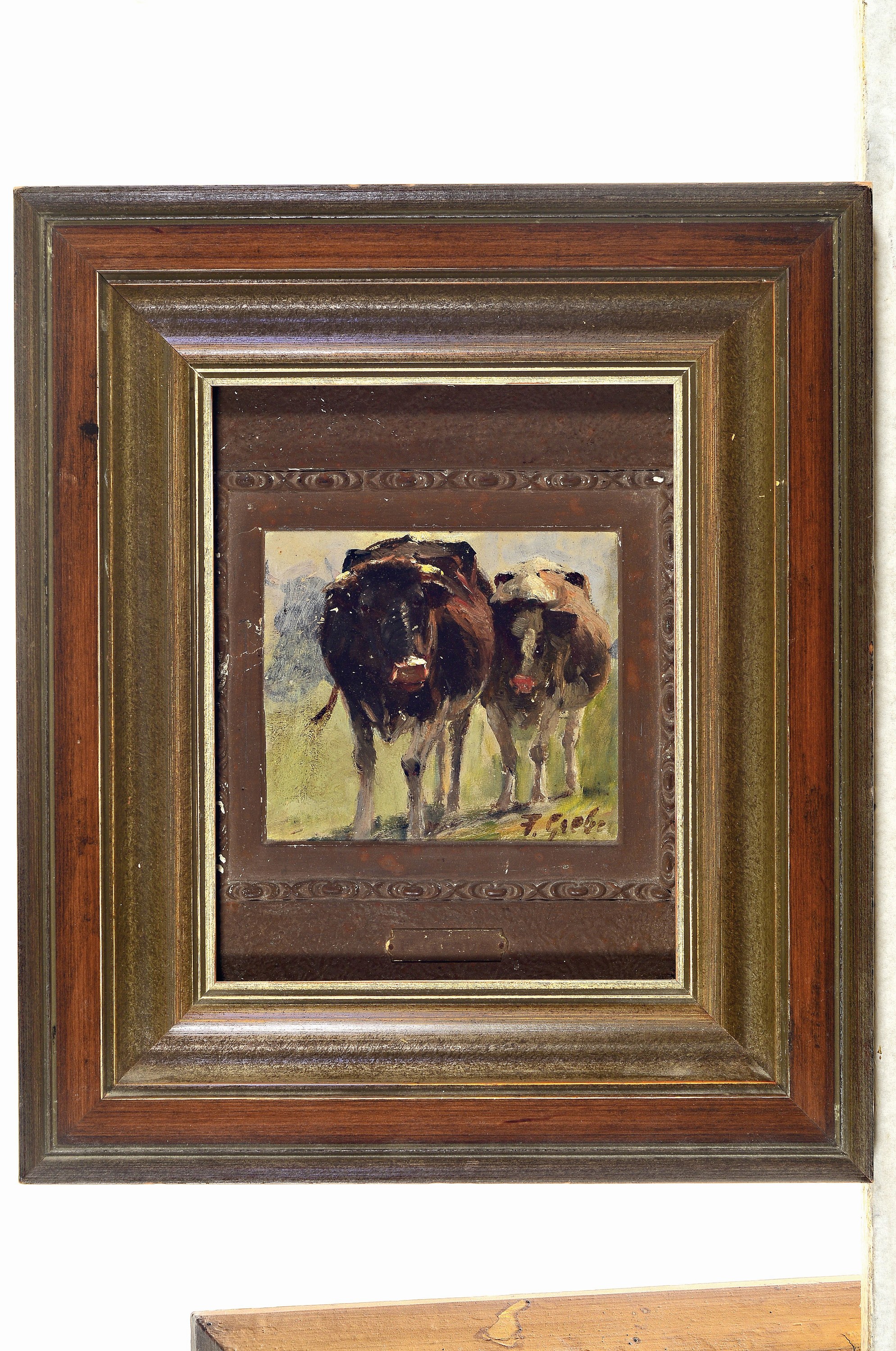 Detail k: Fritz Grebe, 1850 Heisebeck-1924 Düsseldorf, zwei Kühe, Öl/Malkarton, rechts unten sign., ca. 1x12cm, R. ca. 32x28cm, Studium an der Akademie ...