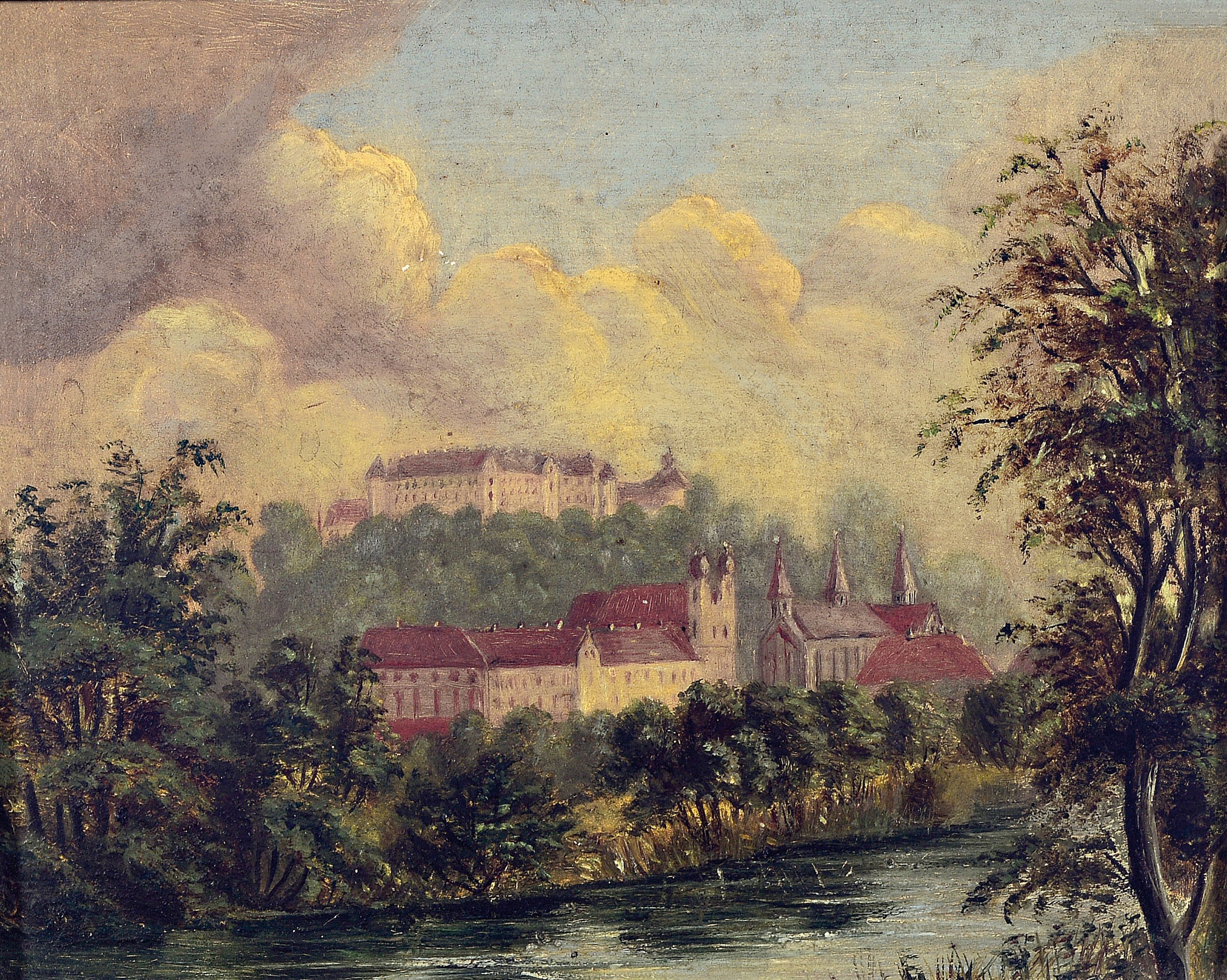 Unbekannter Künstler der Romantik, 19. Jh., Festung Marienberg, Würzburg, Öl/Malkarton, unsigniert, ca. 18x22cm, R. ca. 25x29.5cm