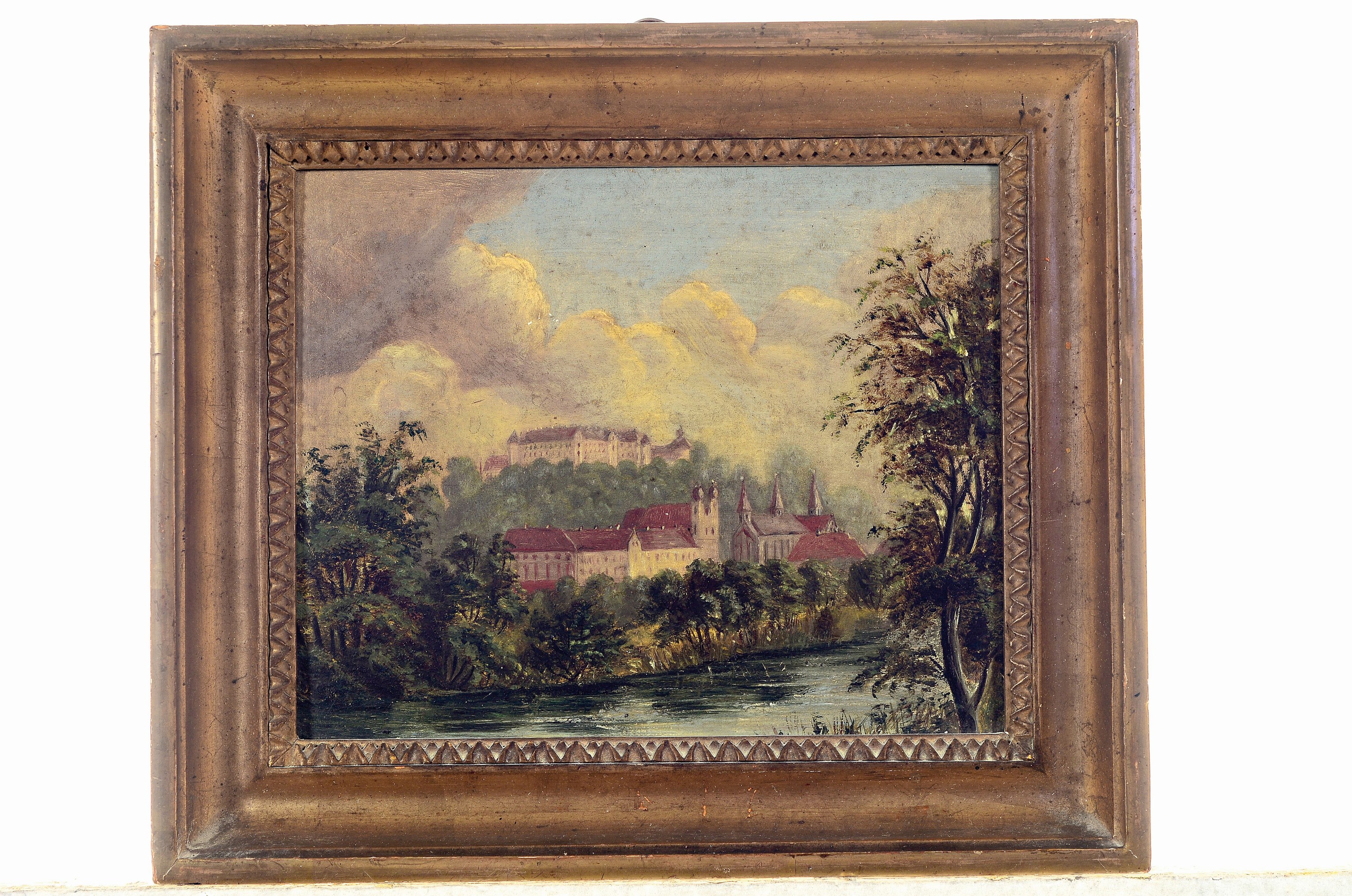 Detail k: Unbekannter Künstler der Romantik, 19. Jh., Festung Marienberg, Würzburg, Öl/Malkarton, unsigniert, ca. 18x22cm, R. ca. 25x29.5cm