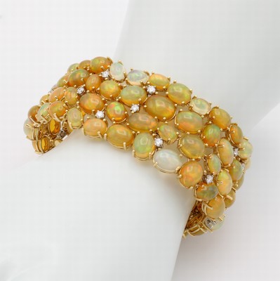 Image Armband mit Opalen und Brillanten, RG 750/ 000, 19 Brill. zus. ca. 1.13 ct feines ...