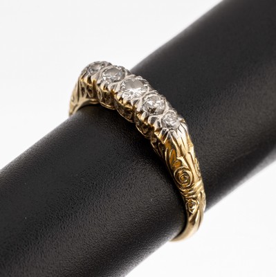 Image 14 kt Gold Diamant-Ring, GG 585/000, um 1910, 5 in Platin gefasste ...