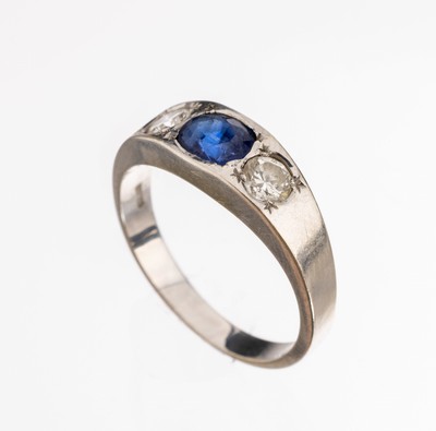 Image 18 kt gold sapphire-brilliant-ring , WG 750/000, centered oval bevelled sapphire approx. ...