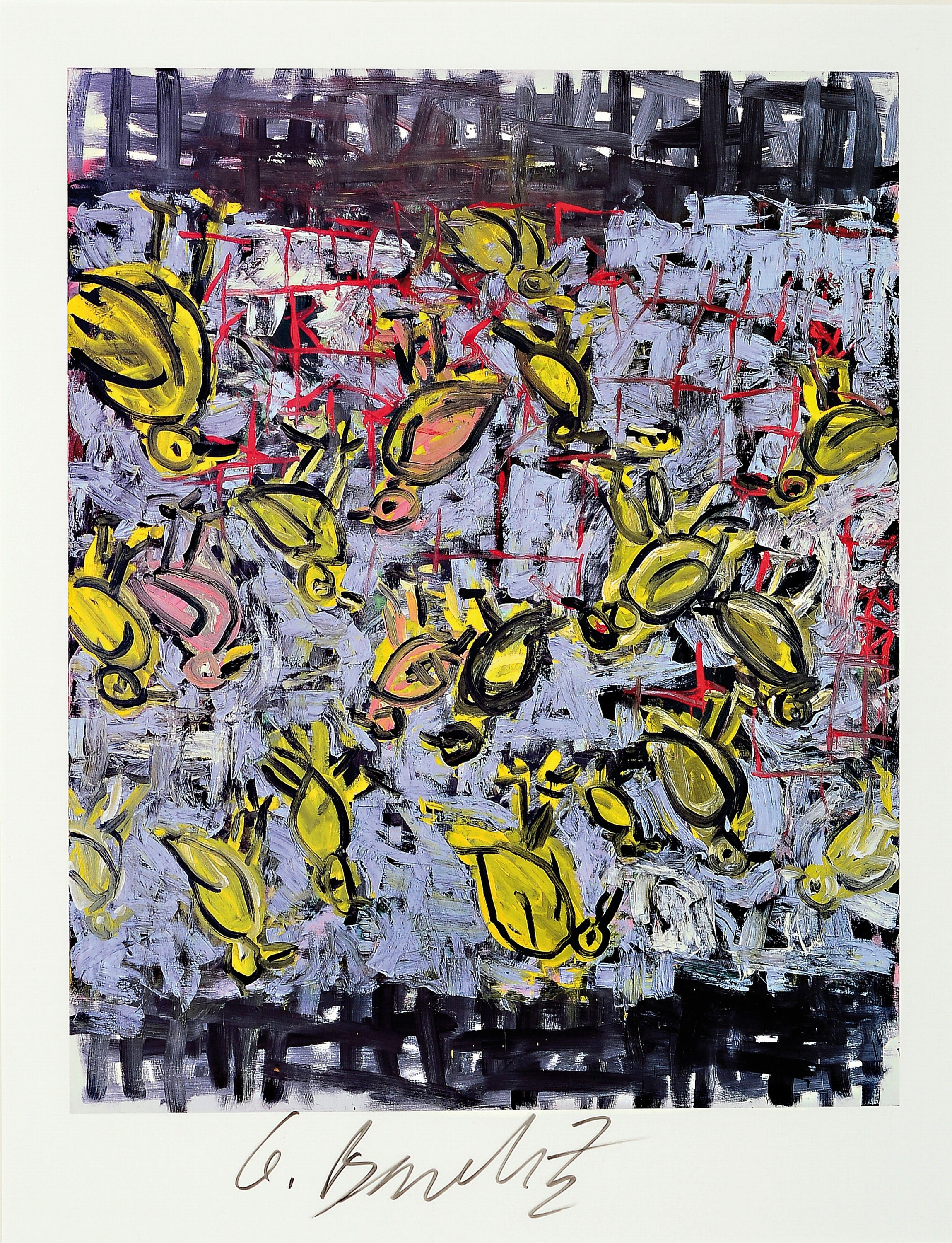 Georg Baselitz, geb. 1938, "Ciao America", Offset-Lithografie, handsign., unter Plexiglasgerahmt, gesamt ca. 53x43 cm