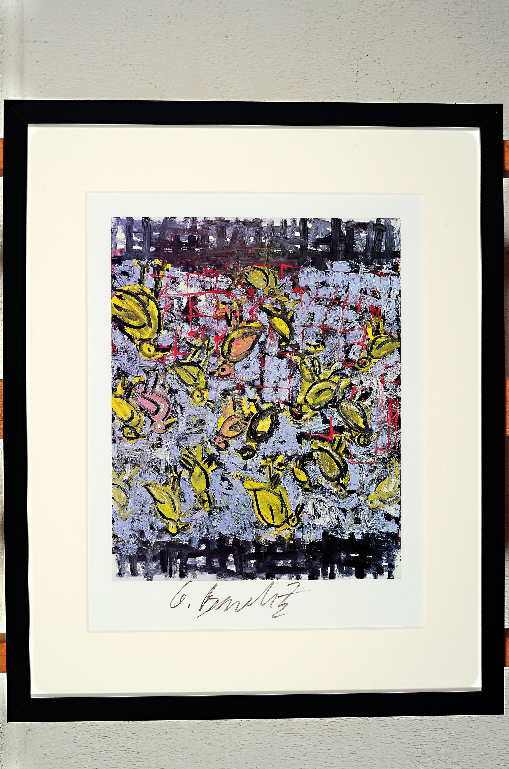 Detail k: Georg Baselitz, geb. 1938, "Ciao America", Offset-Lithografie, handsign., unter Plexiglasgerahmt, gesamt ca. 53x43 cm