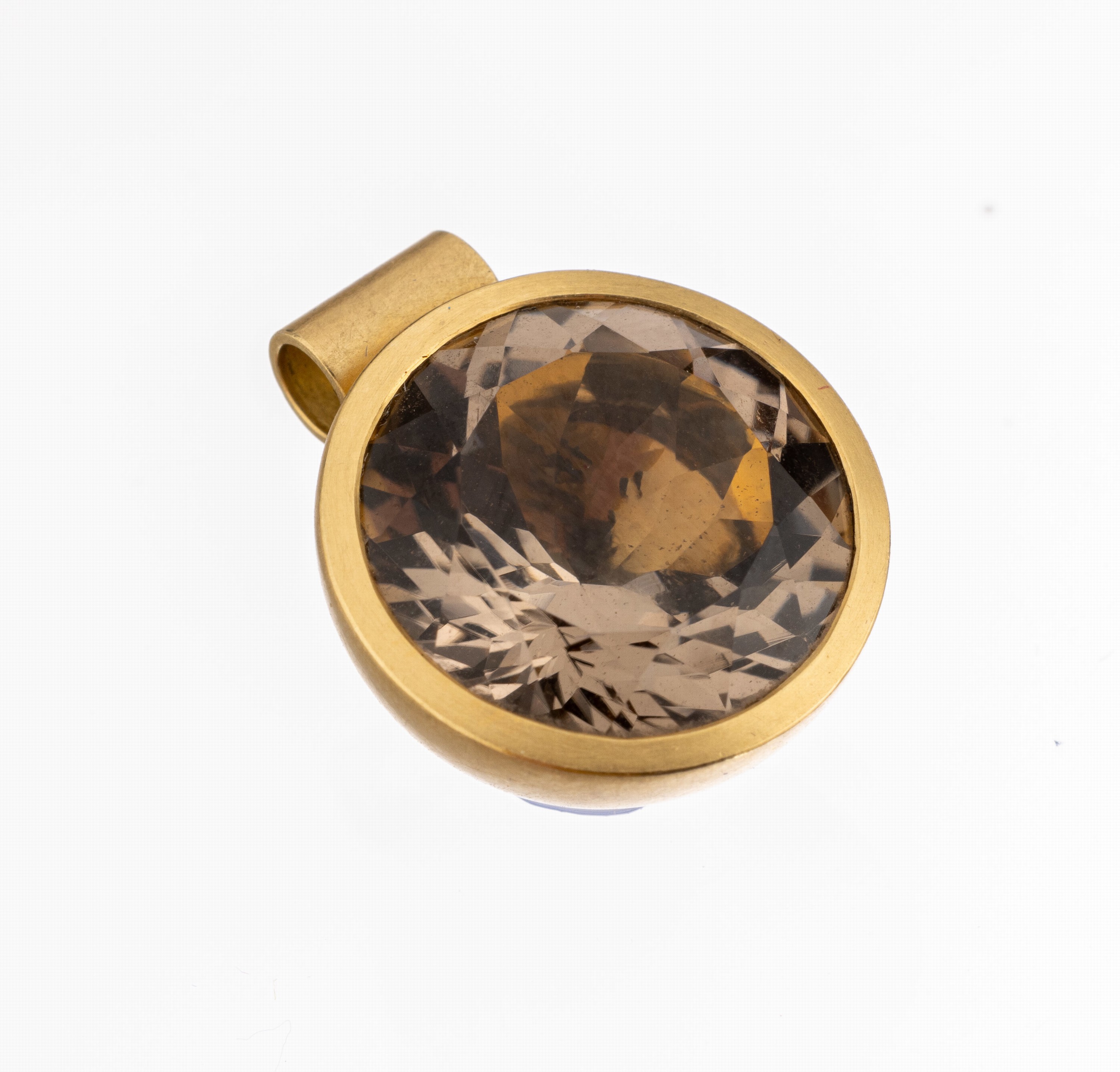 18 kt Gold Rauchquarz-Anhänger, GG 750/000,qualitätvolle Verarbeitung, Oberfläche sat., rundfacett. Rauchquarz von feiner Qualität, Hersteller ...