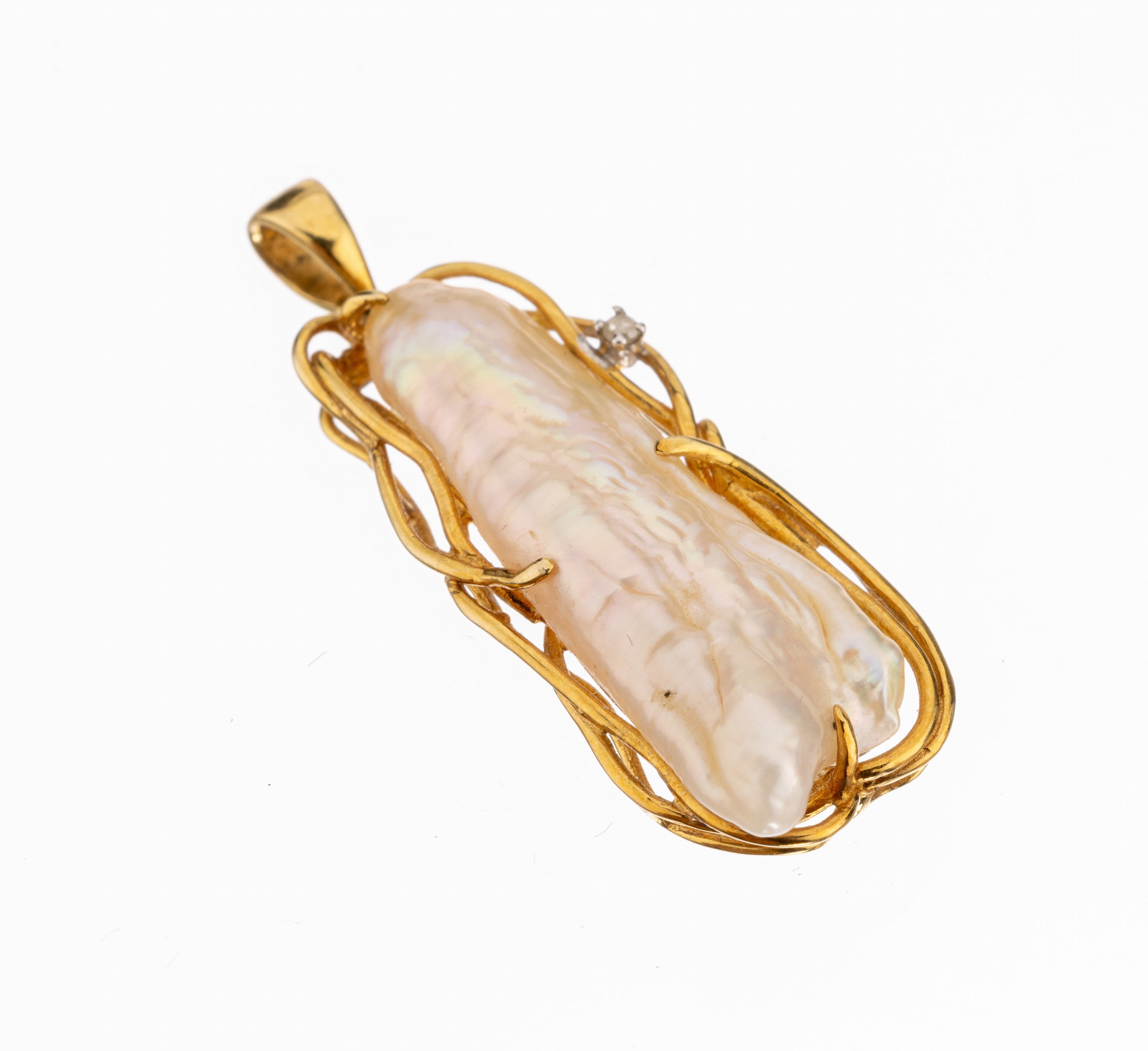 14 kt Gold Perlanhänger, GG 585/000, Süßwasserzuchtperle "Drachenzahn",L ca. 3 cm