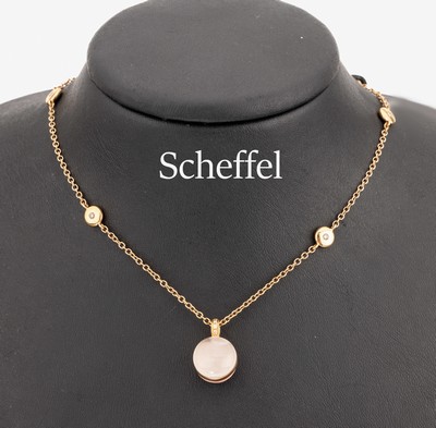 Image 18 kt gold SCHEFFEL brilliant-coloured stone -necklace, RG 750/000, pendant 1 side with ...