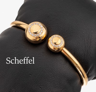 Image 18 kt Gold SCHEFFEL Brillant-Armreif, GG 750/000, in sich flexibel, 30 Brillanten zus. ...