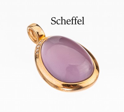 Image 18 kt gold SCHEFFEL amethyst-brilliant pendant, YG 750/000, amethyst-cabochon approx. ...