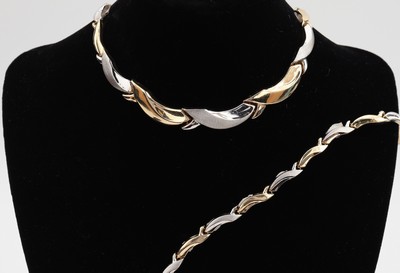 Image 14 kt Gold Schmuckset, GG/WG 585/000, best.aus: 1 Armband, L. ca. 17.5 cm, ...