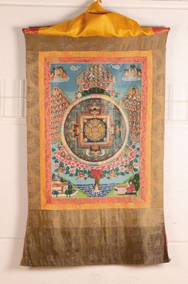 Image Mandala-Thangka, Nepal, 20.Jh., Temperamalerei wohl auf Pergament, Bildfläche 71x46 ...