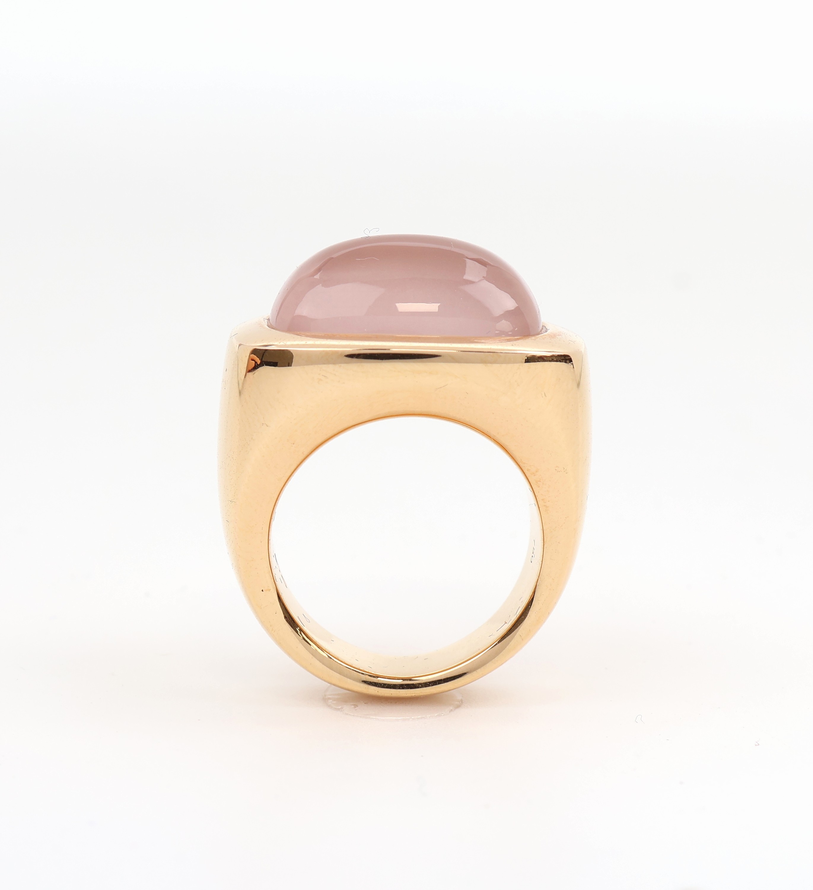 Detail b: 18 kt Gold SCHEFFEL Rosenquarz-Ring, GG 750/000, schwere massive Ausführung, Rosenquarz-Cabochon ca. 15.62 ct, RW 54, ca. 25.8 g