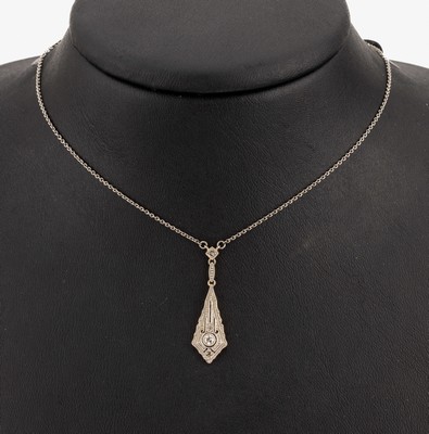 Image 14 kt Gold und Platin Diamant-Collier, um 1910, GG 585/000, stilrein, tropfenf. ...