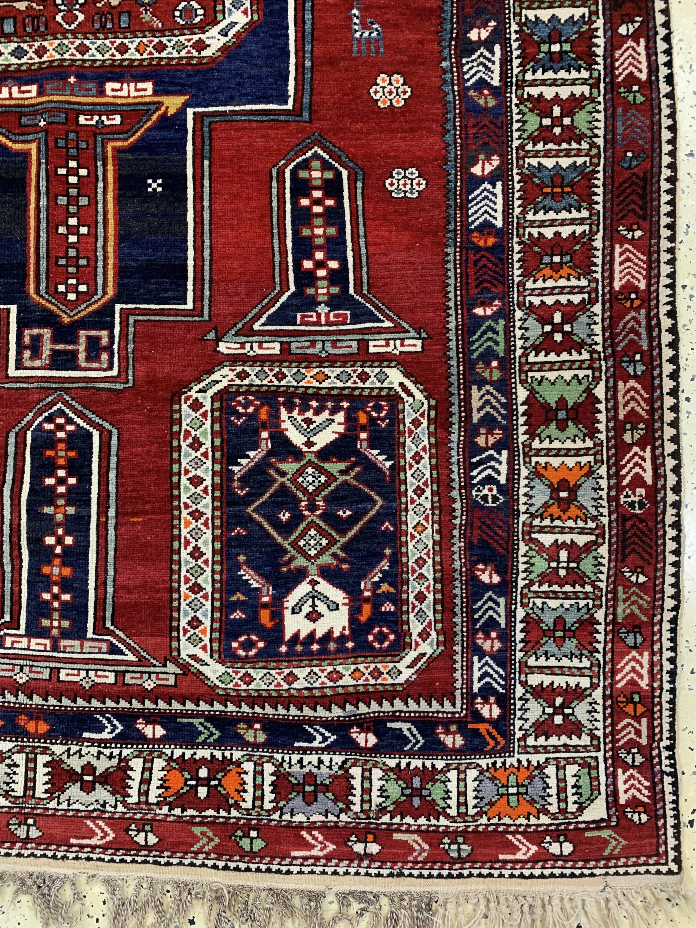Detail a: "Tachteh"Schirwan antik, Kaukasus, um 1900, Wolle auf Wolle, ca. 251 x 154 cm, EHZ: 2-3