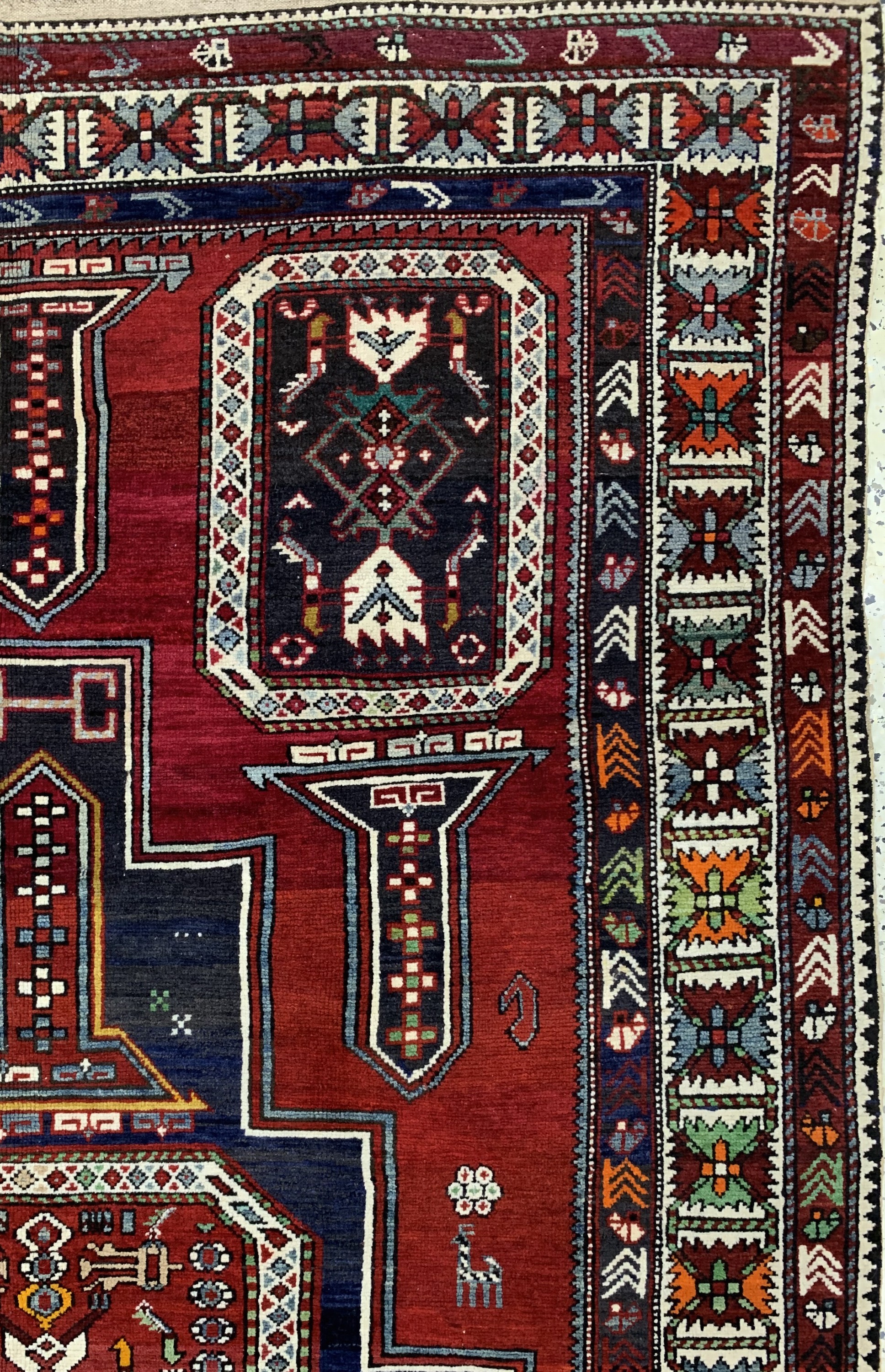 Detail e: "Tachteh"Schirwan antik, Kaukasus, um 1900, Wolle auf Wolle, ca. 251 x 154 cm, EHZ: 2-3