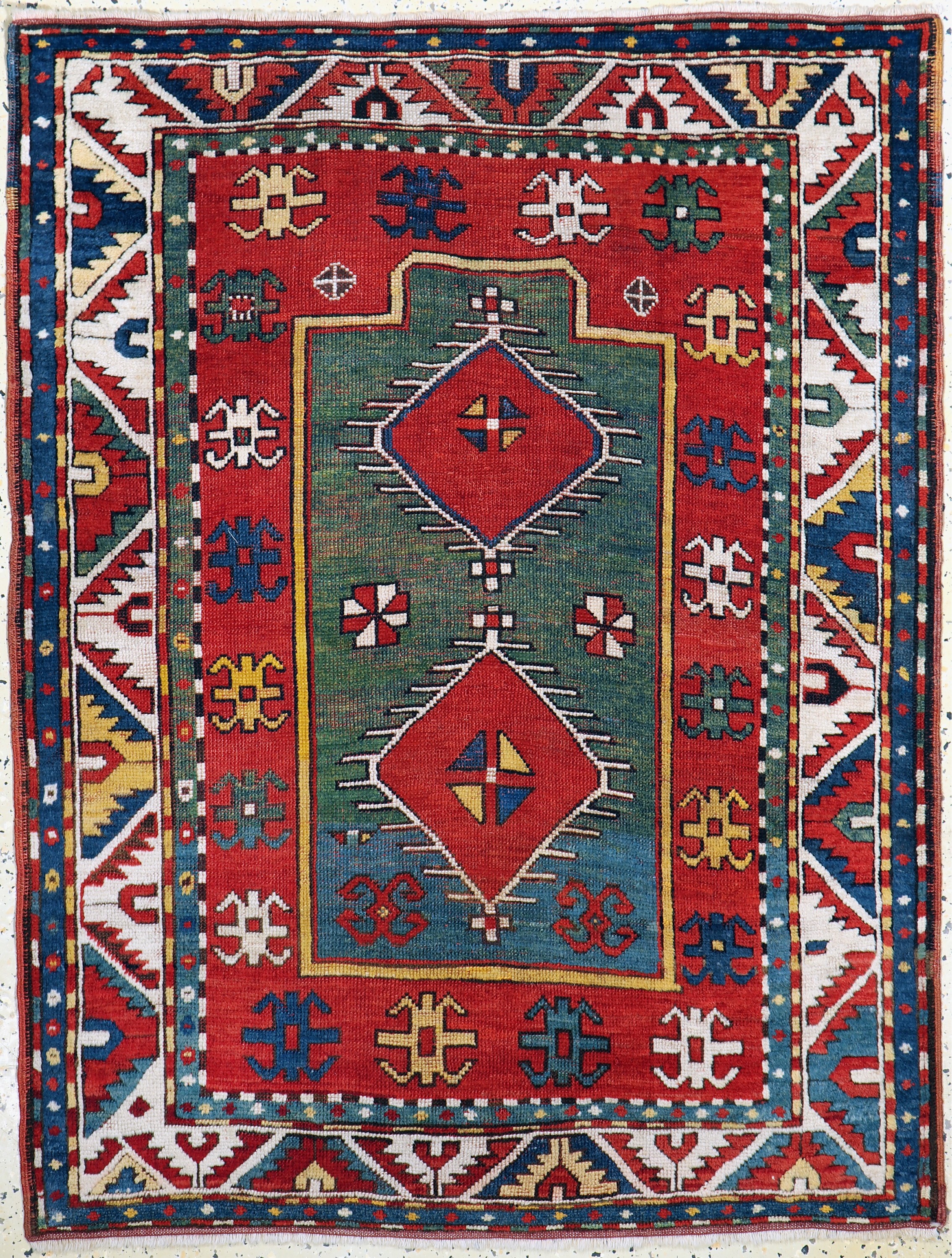 "Fachalo"Kazak antik, Kaukasus, 19.Jhd, Wolle auf Wolle, ca. 138 x 107 cm, EHZ: 2