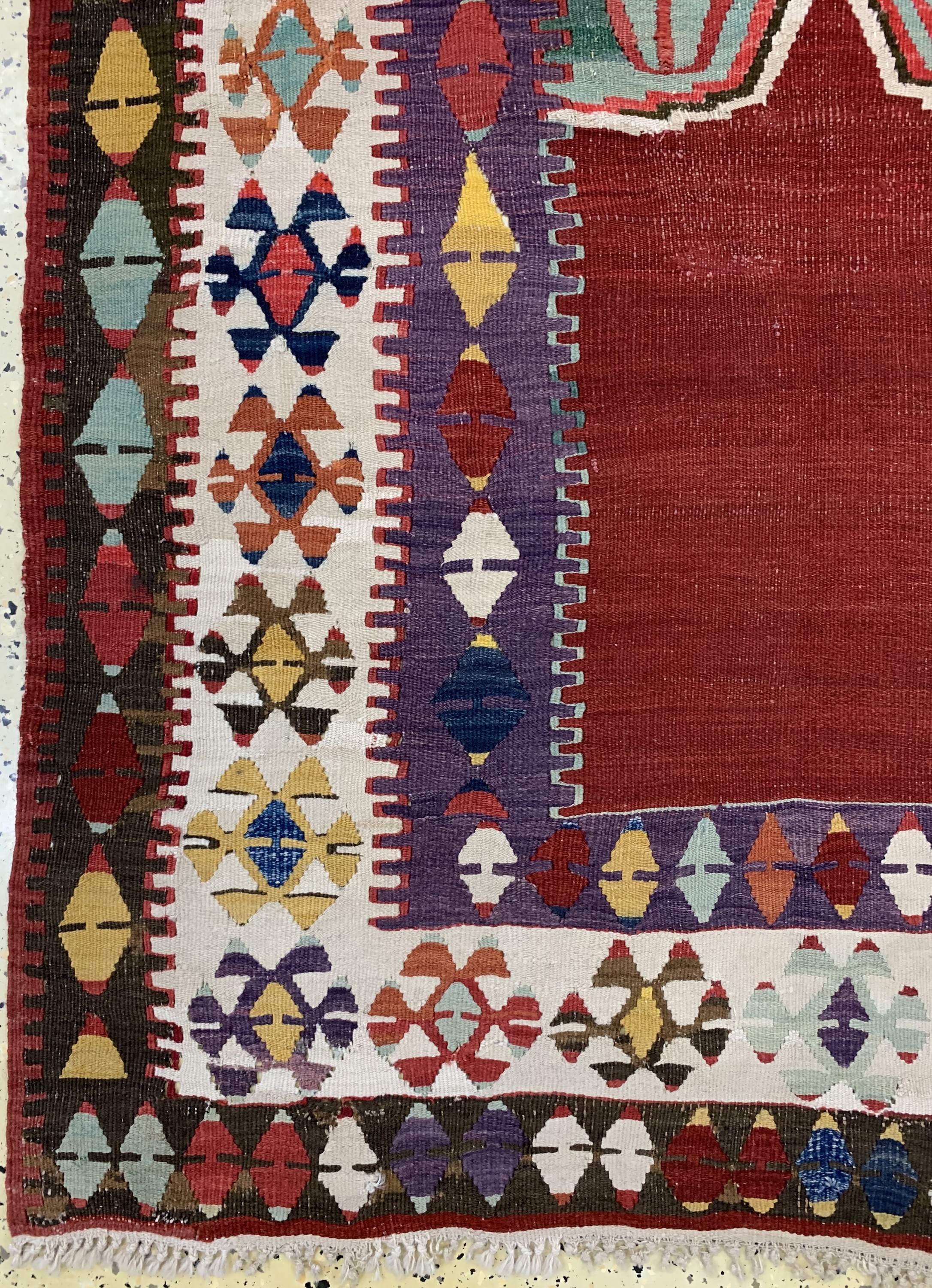 Detail b: Anatol"Gebetskelim"antik, Türkei, 19.Jhd, Wolle auf Wolle, ca. 190 x 125 cm, EHZ: 2, (restauriert)