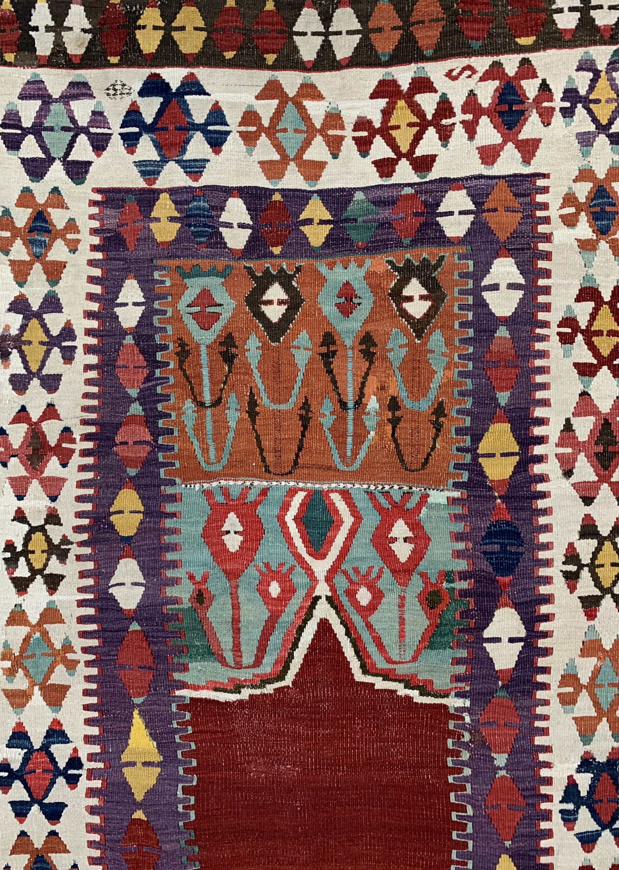Detail c: Anatol"Gebetskelim"antik, Türkei, 19.Jhd, Wolle auf Wolle, ca. 190 x 125 cm, EHZ: 2, (restauriert)