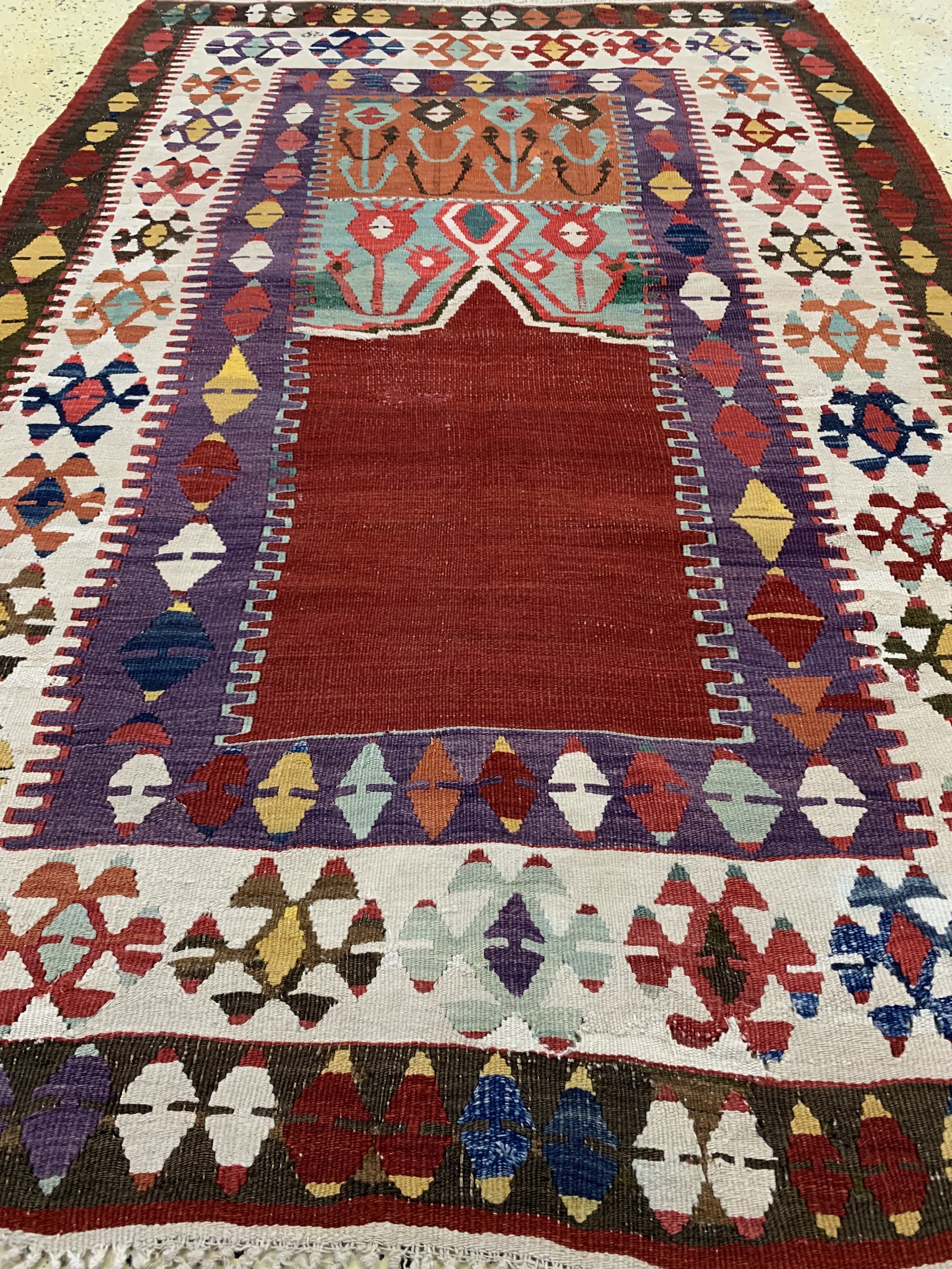 Detail d: Anatol"Gebetskelim"antik, Türkei, 19.Jhd, Wolle auf Wolle, ca. 190 x 125 cm, EHZ: 2, (restauriert)
