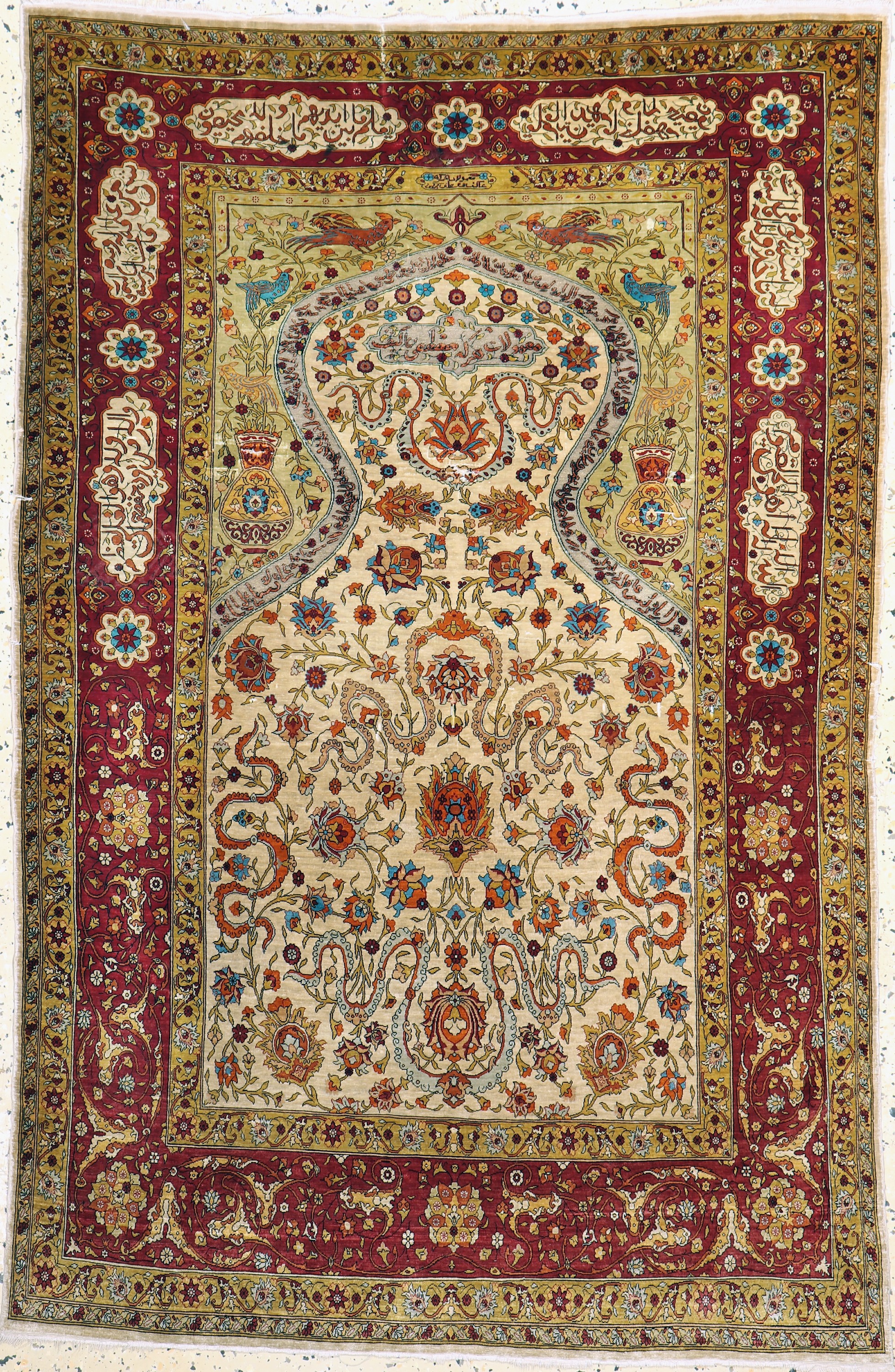 Hereke Seide fein Türkei, signiert"Mustafa Akif", Anfang 20.Jhd, reine Naturseide, ca. 150 x 97 cm, ca. 1,4 Mio. Kn/qm, EHZ: 4 (mehrere ...